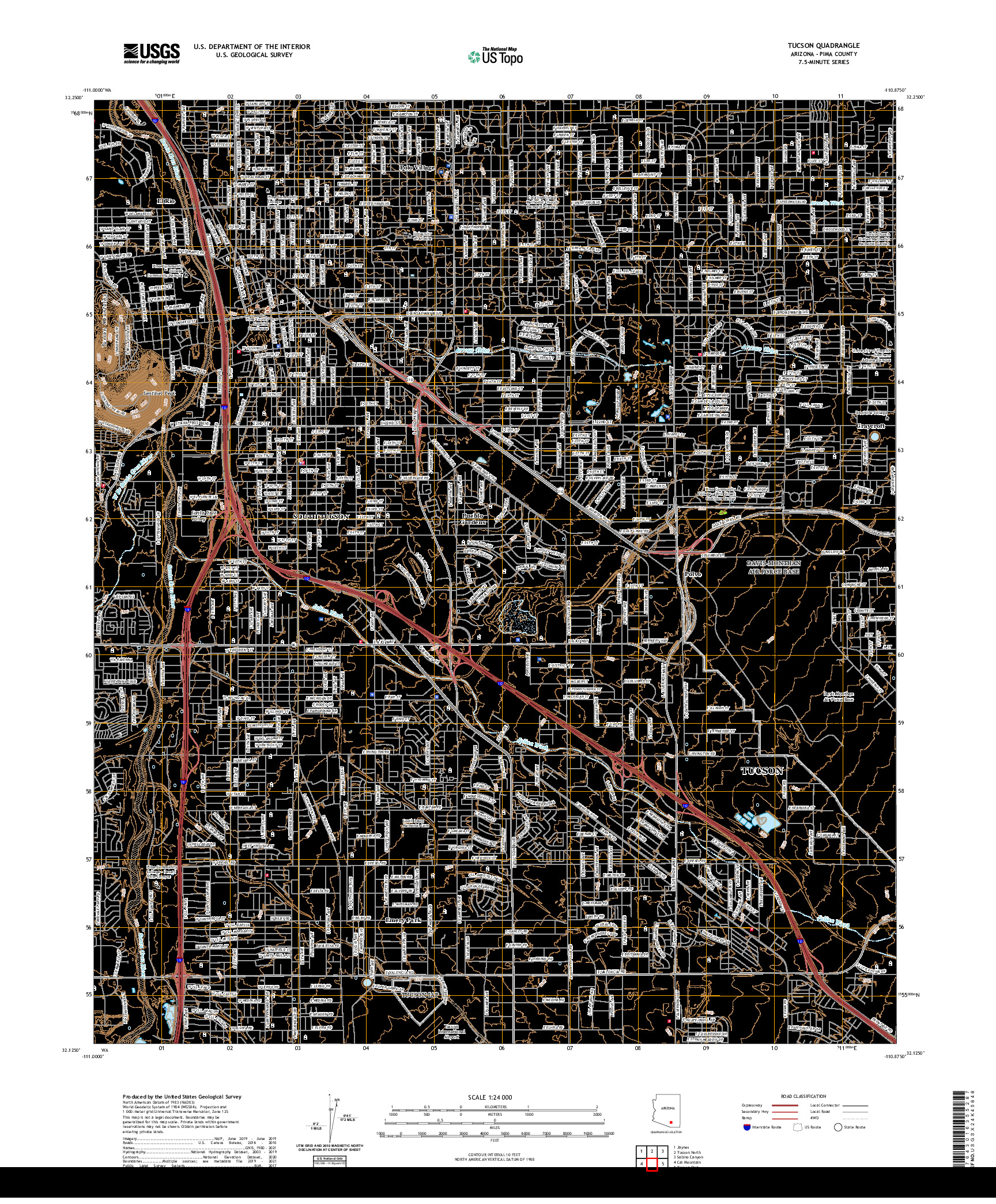 US TOPO 7.5-MINUTE MAP FOR TUCSON, AZ