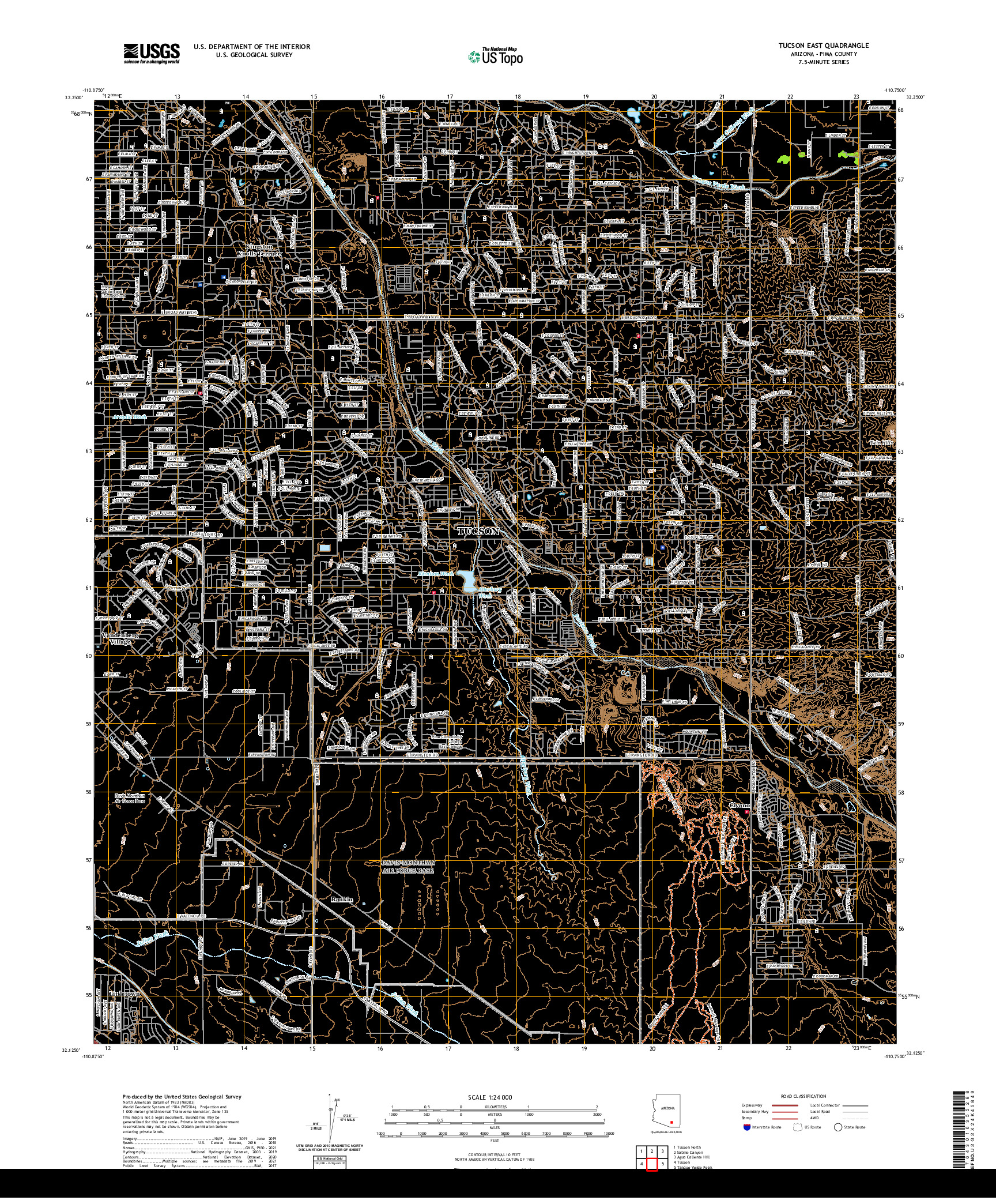 US TOPO 7.5-MINUTE MAP FOR TUCSON EAST, AZ