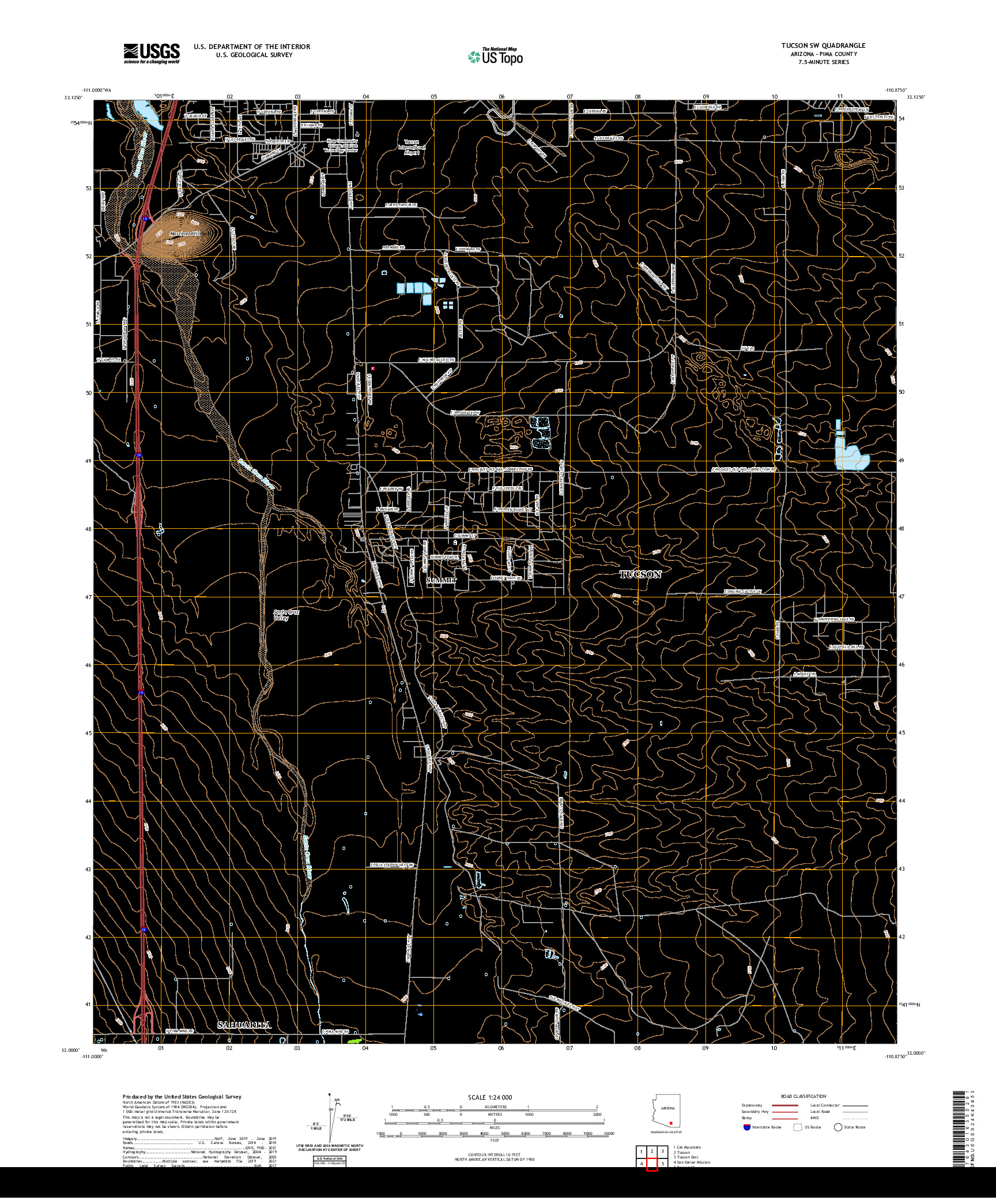 US TOPO 7.5-MINUTE MAP FOR TUCSON SW, AZ