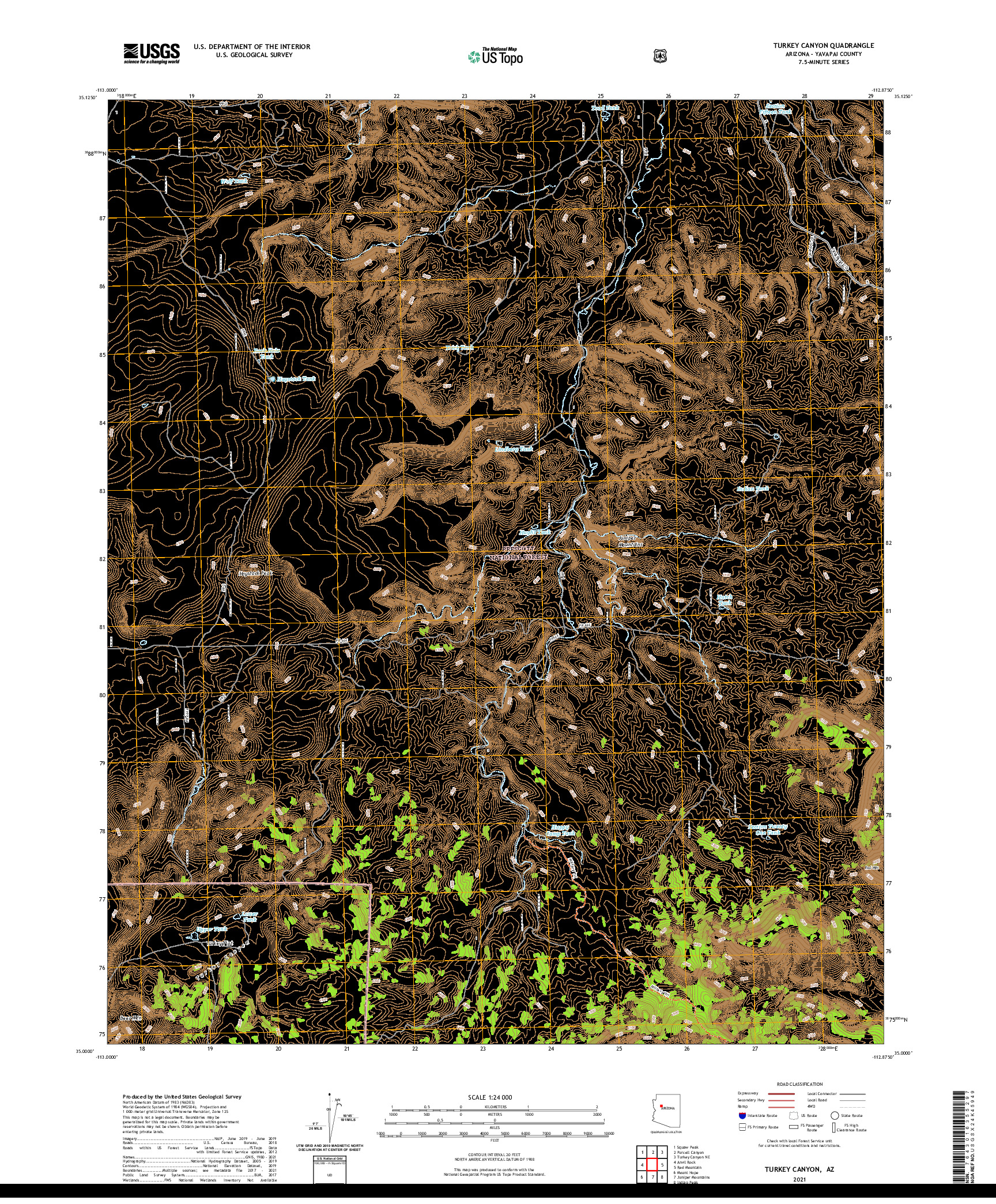 US TOPO 7.5-MINUTE MAP FOR TURKEY CANYON, AZ