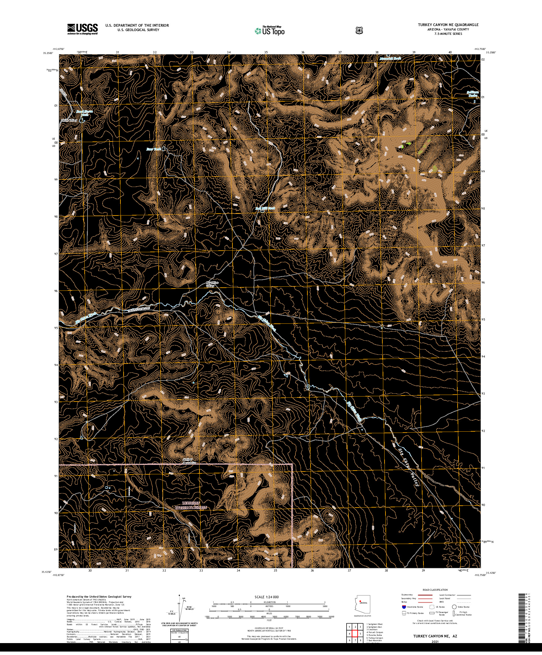 US TOPO 7.5-MINUTE MAP FOR TURKEY CANYON NE, AZ