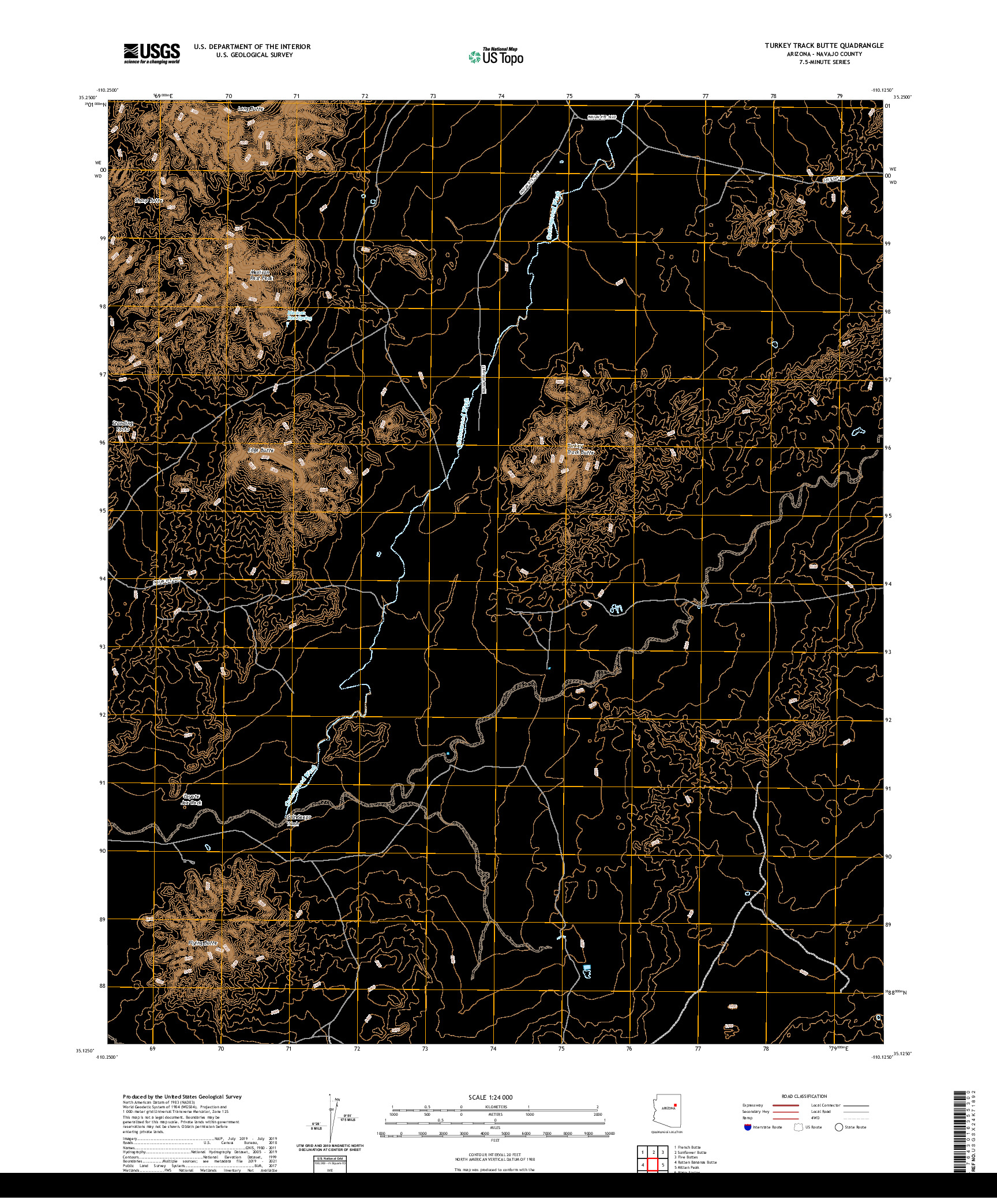 US TOPO 7.5-MINUTE MAP FOR TURKEY TRACK BUTTE, AZ