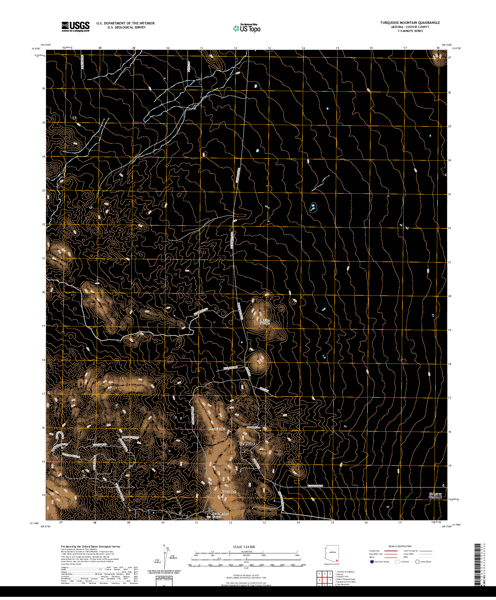 USGS US TOPO 7.5-MINUTE MAP FOR TURQUOISE MOUNTAIN, AZ 2021