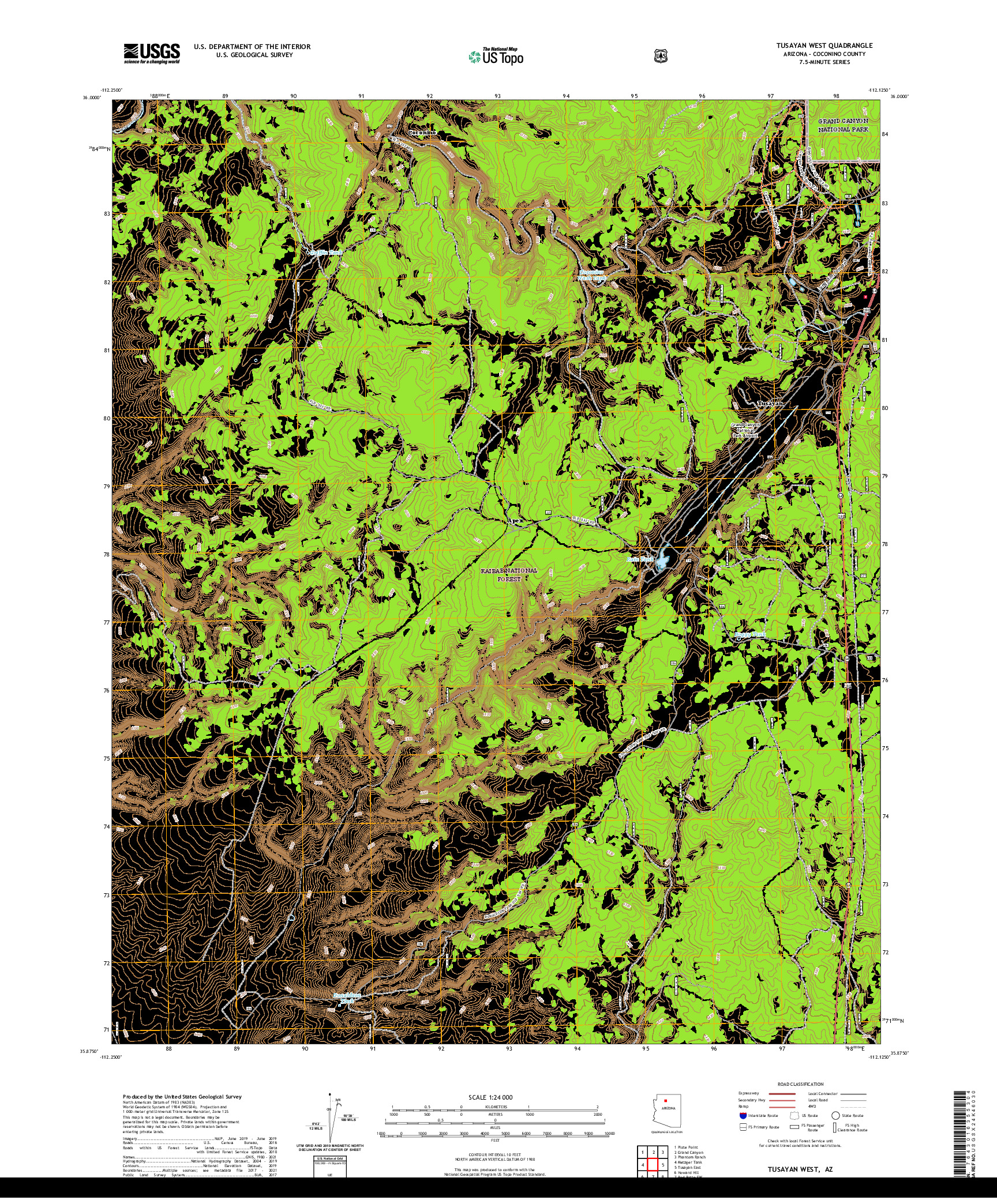 US TOPO 7.5-MINUTE MAP FOR TUSAYAN WEST, AZ