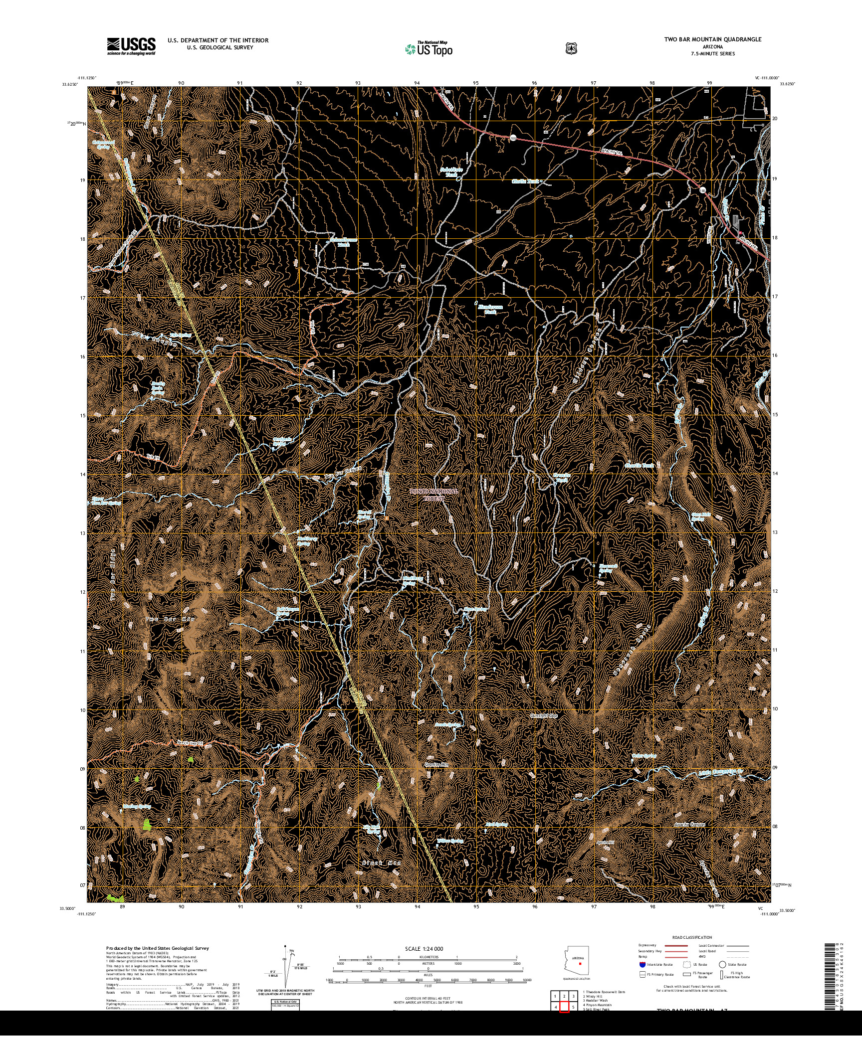 US TOPO 7.5-MINUTE MAP FOR TWO BAR MOUNTAIN, AZ