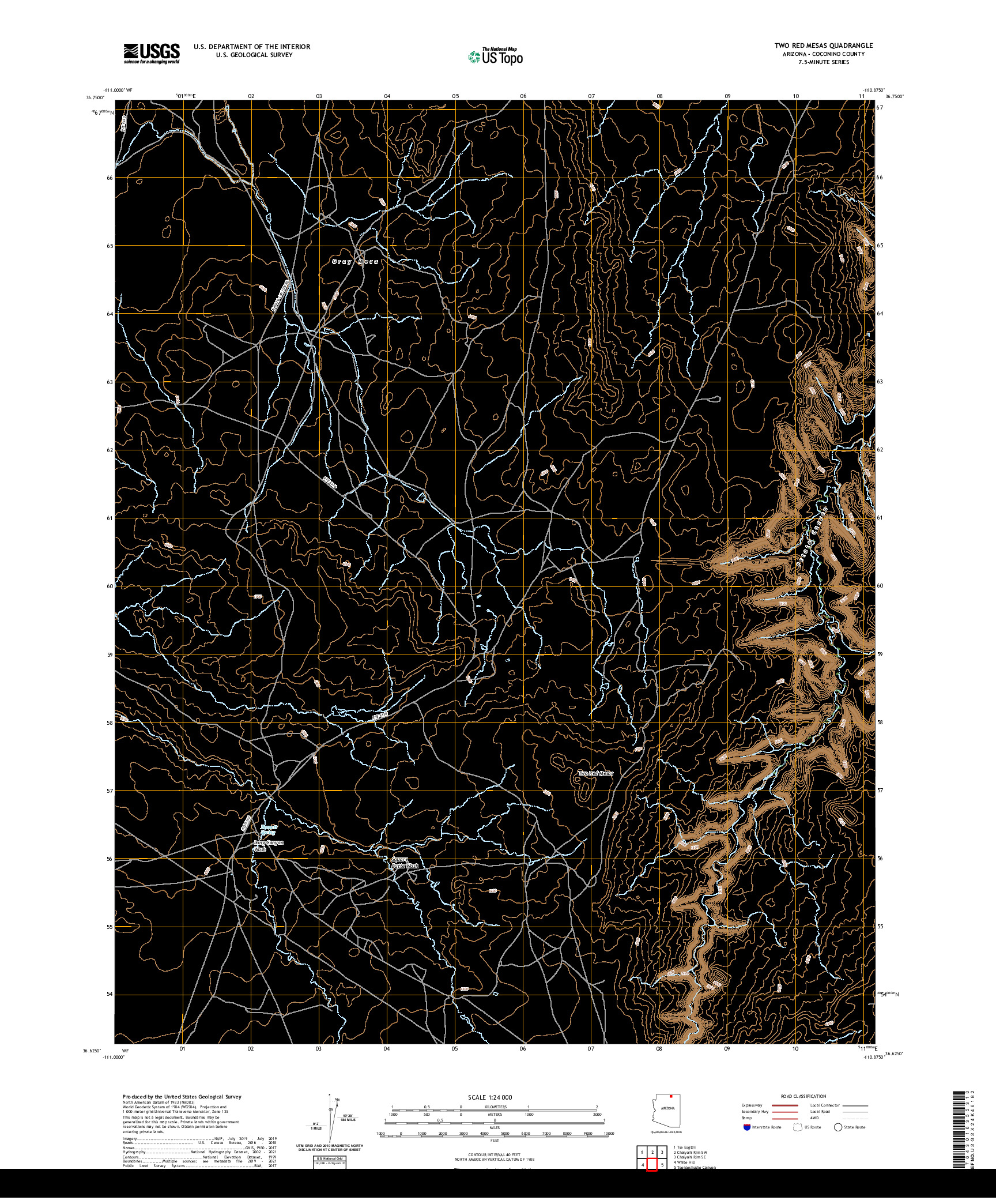 US TOPO 7.5-MINUTE MAP FOR TWO RED MESAS, AZ