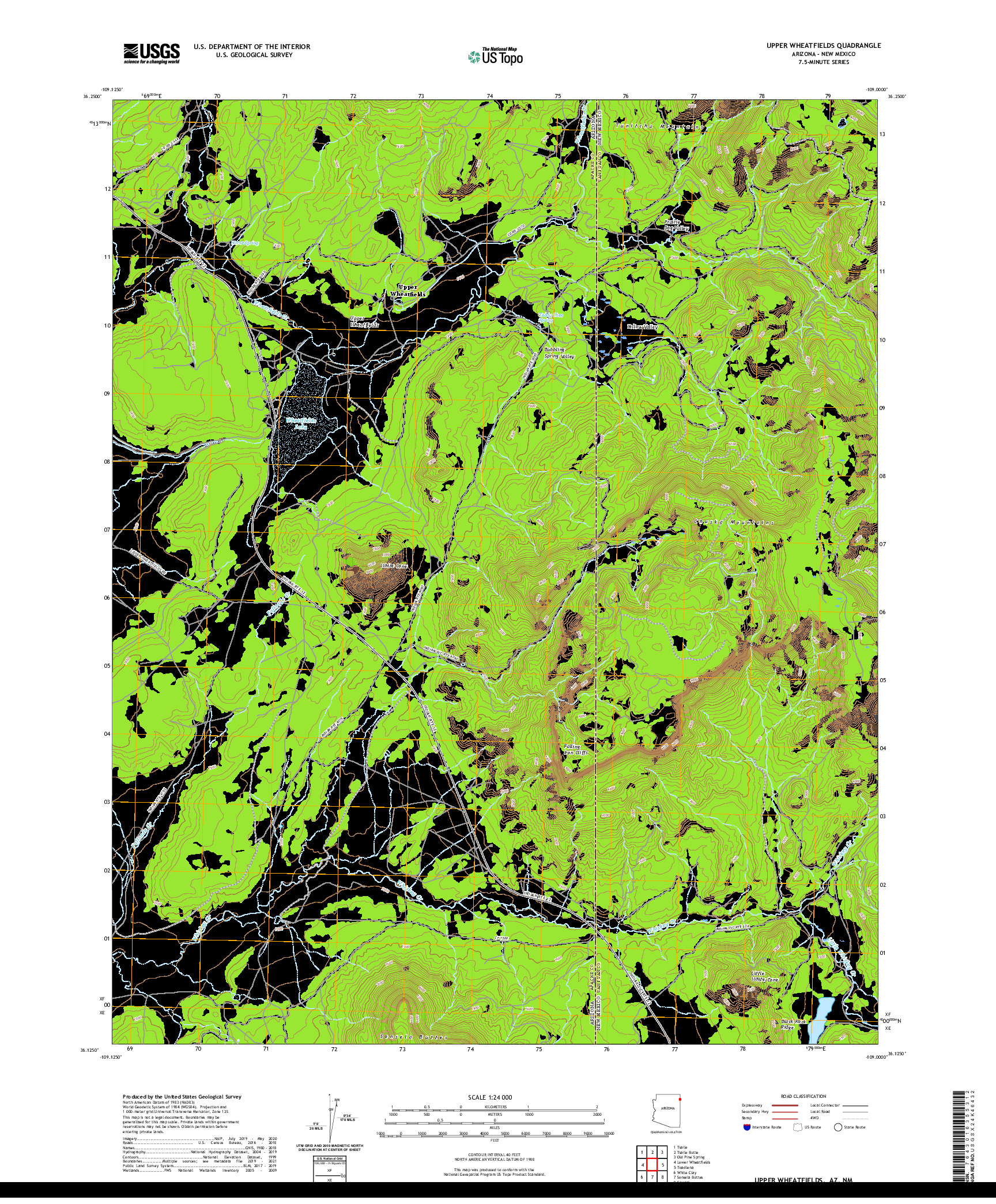 US TOPO 7.5-MINUTE MAP FOR UPPER WHEATFIELDS, AZ,NM