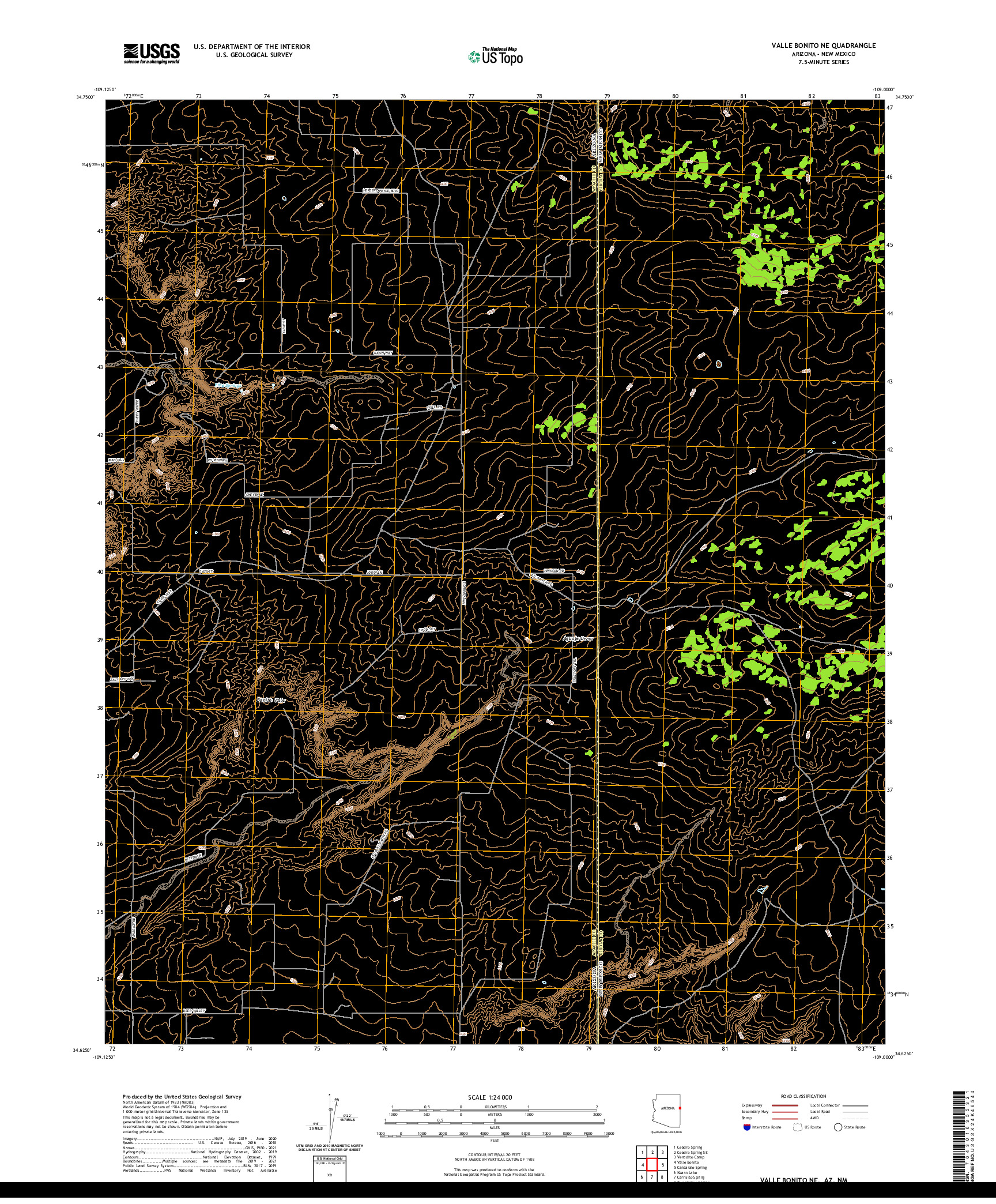 US TOPO 7.5-MINUTE MAP FOR VALLE BONITO NE, AZ,NM