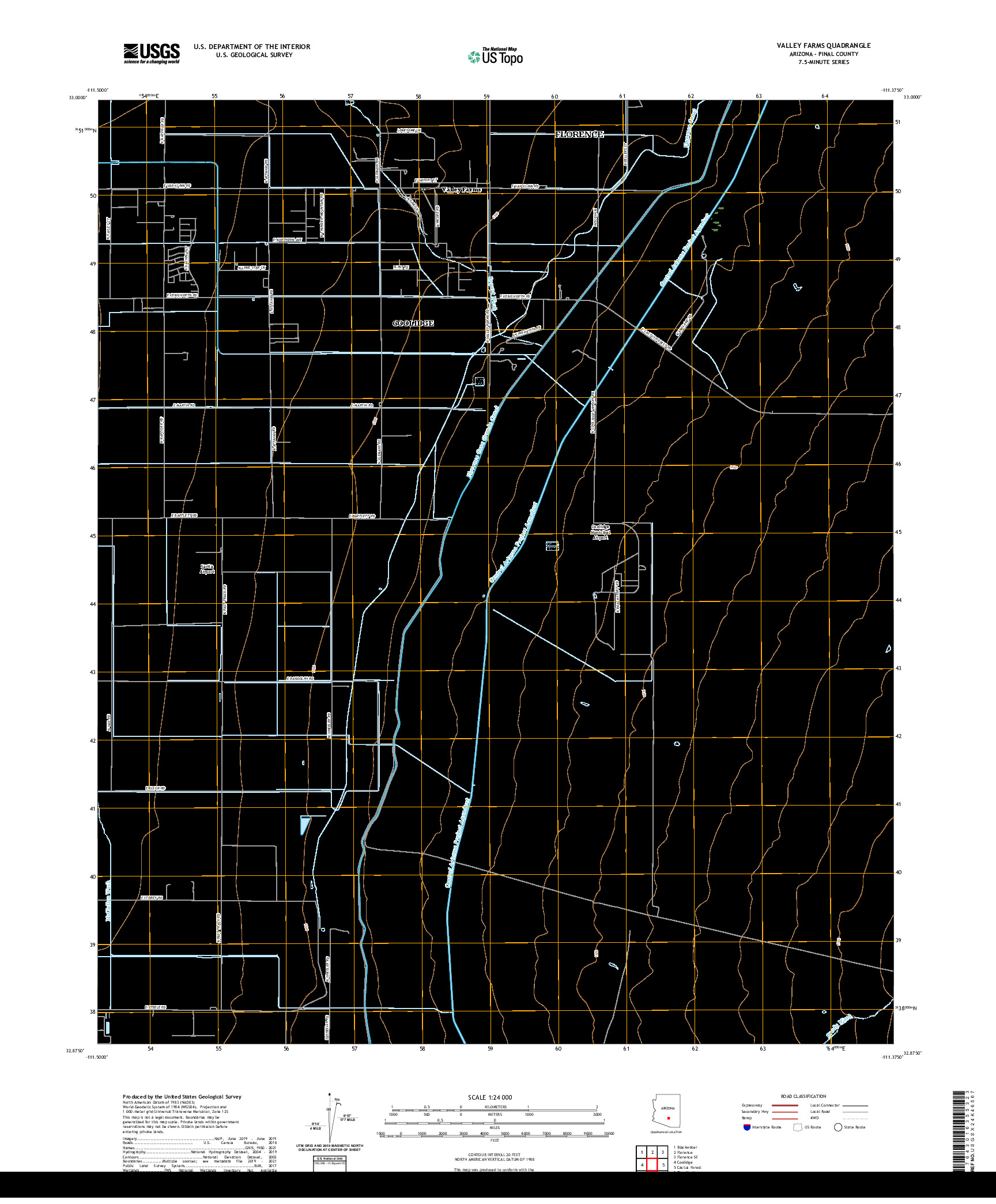 US TOPO 7.5-MINUTE MAP FOR VALLEY FARMS, AZ