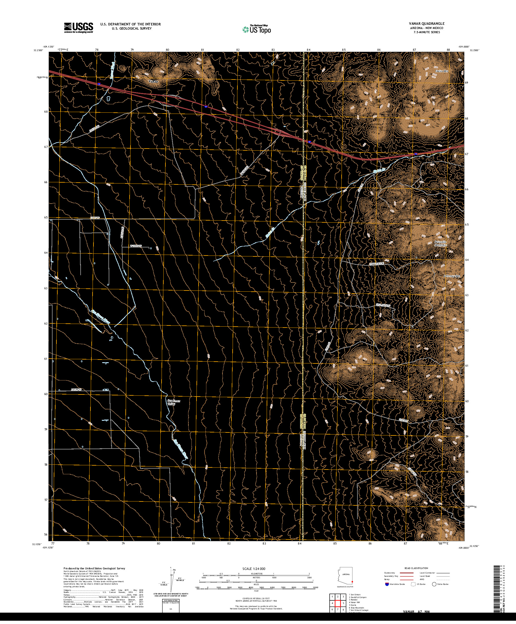 US TOPO 7.5-MINUTE MAP FOR VANAR, AZ,NM