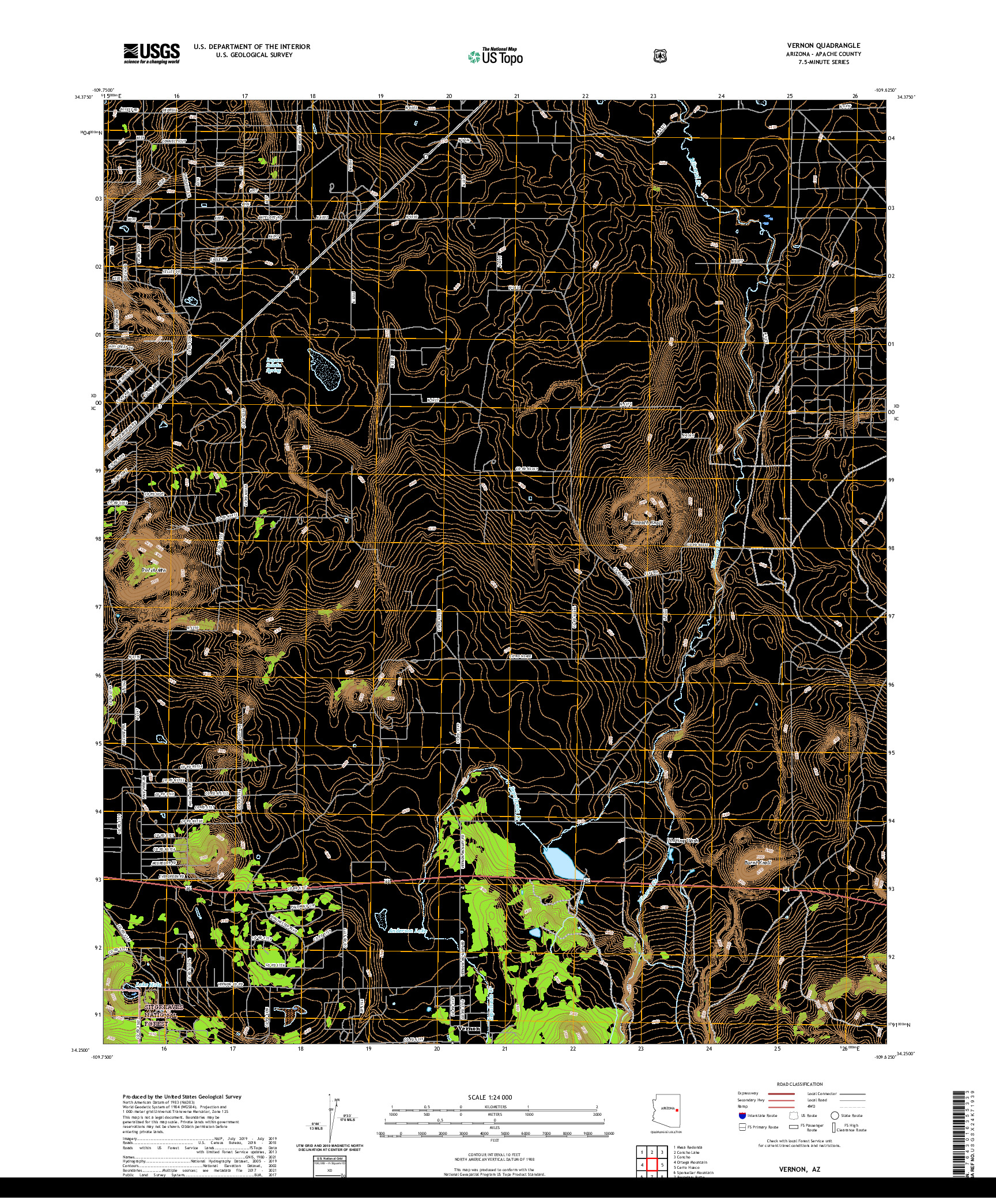 US TOPO 7.5-MINUTE MAP FOR VERNON, AZ