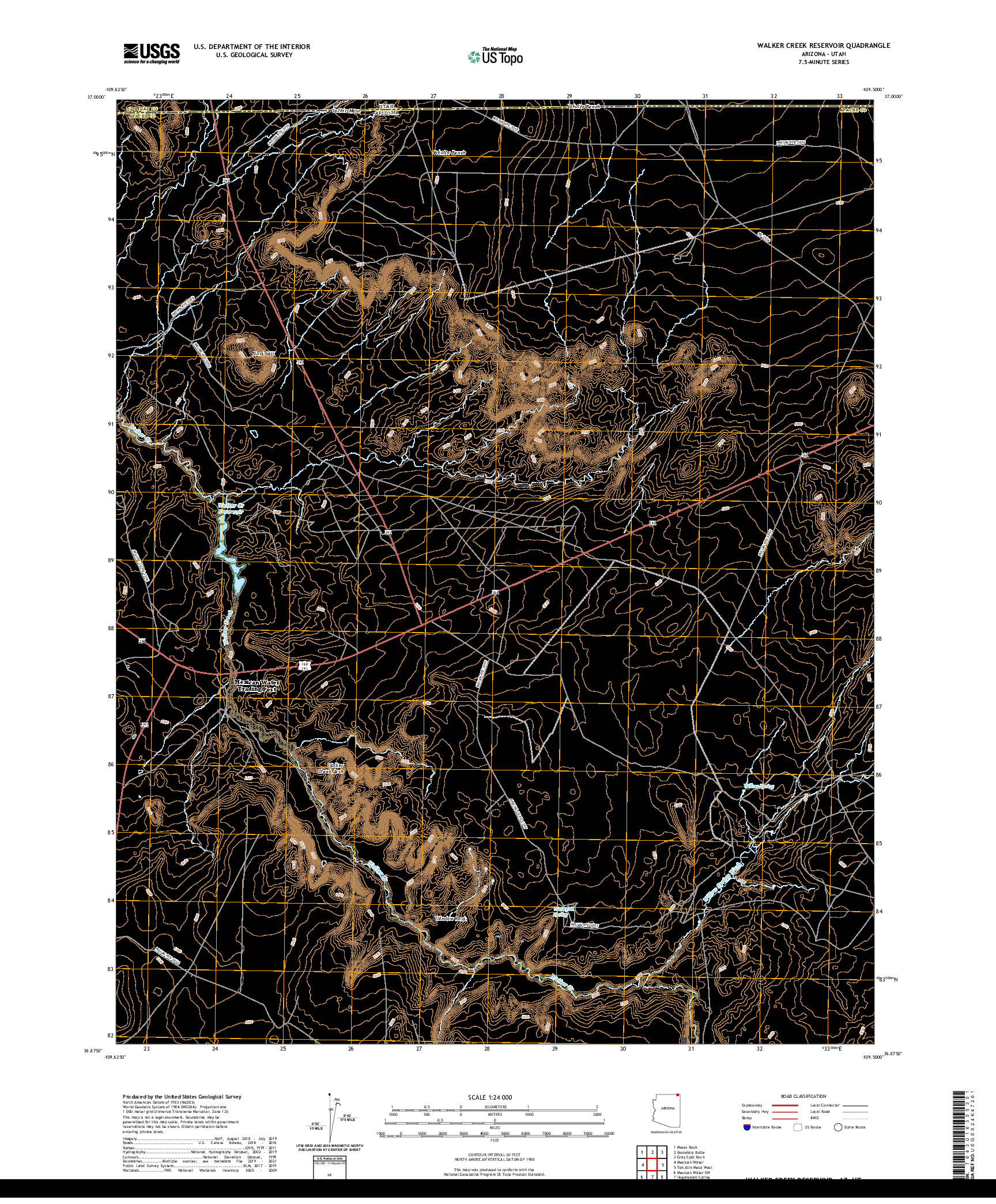 US TOPO 7.5-MINUTE MAP FOR WALKER CREEK RESERVOIR, AZ,UT