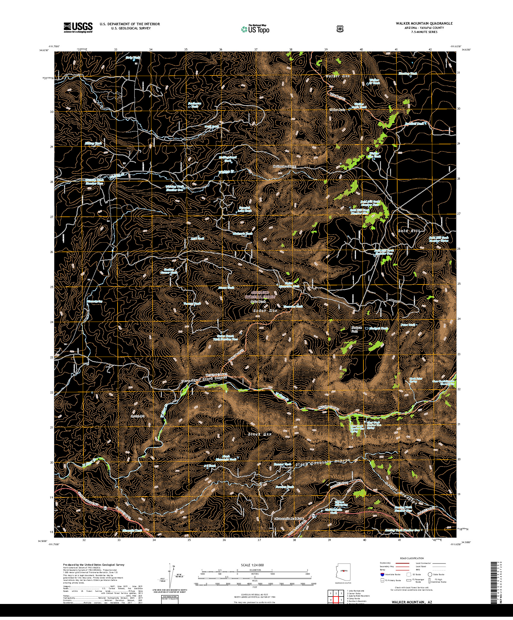 US TOPO 7.5-MINUTE MAP FOR WALKER MOUNTAIN, AZ