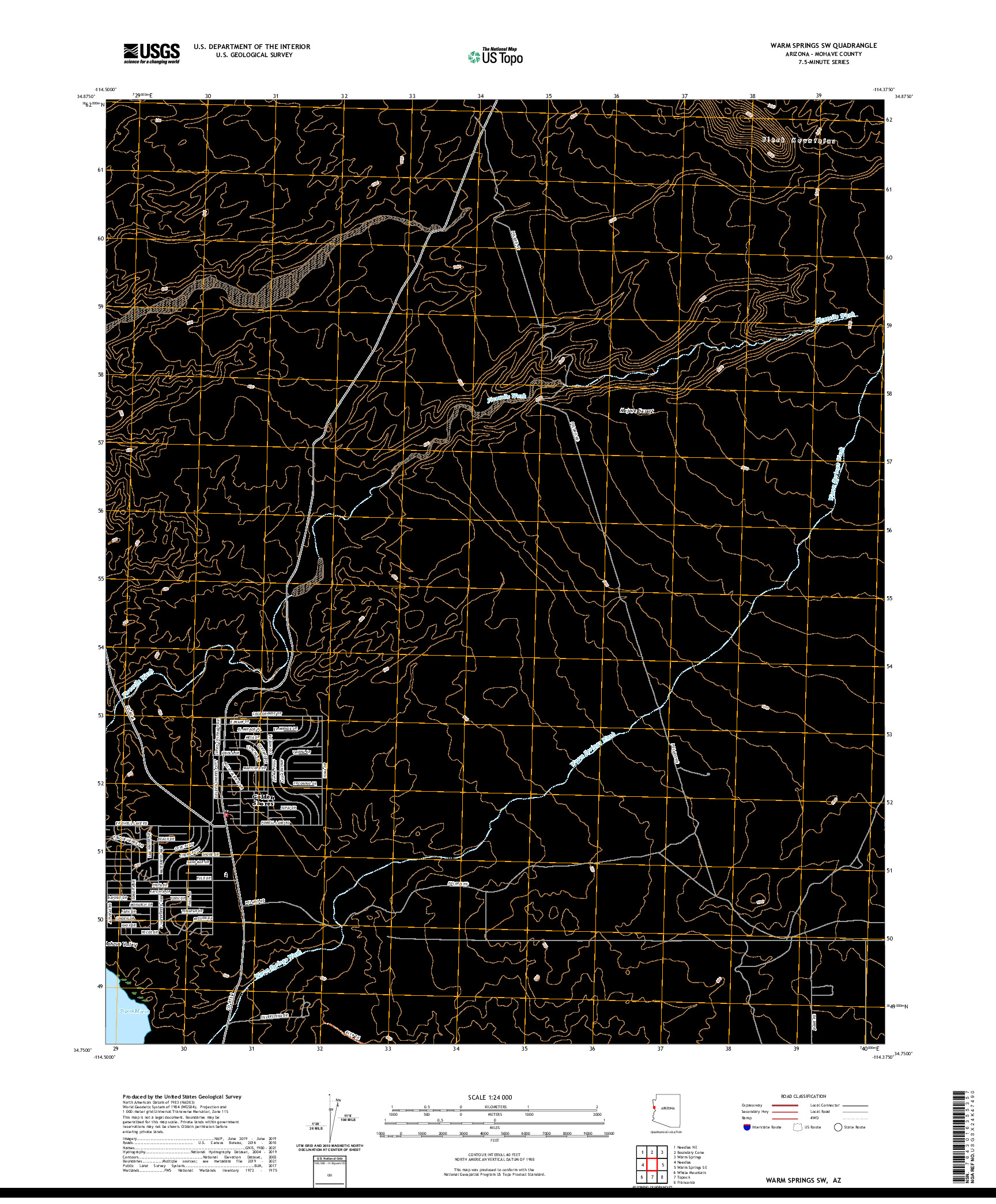 US TOPO 7.5-MINUTE MAP FOR WARM SPRINGS SW, AZ