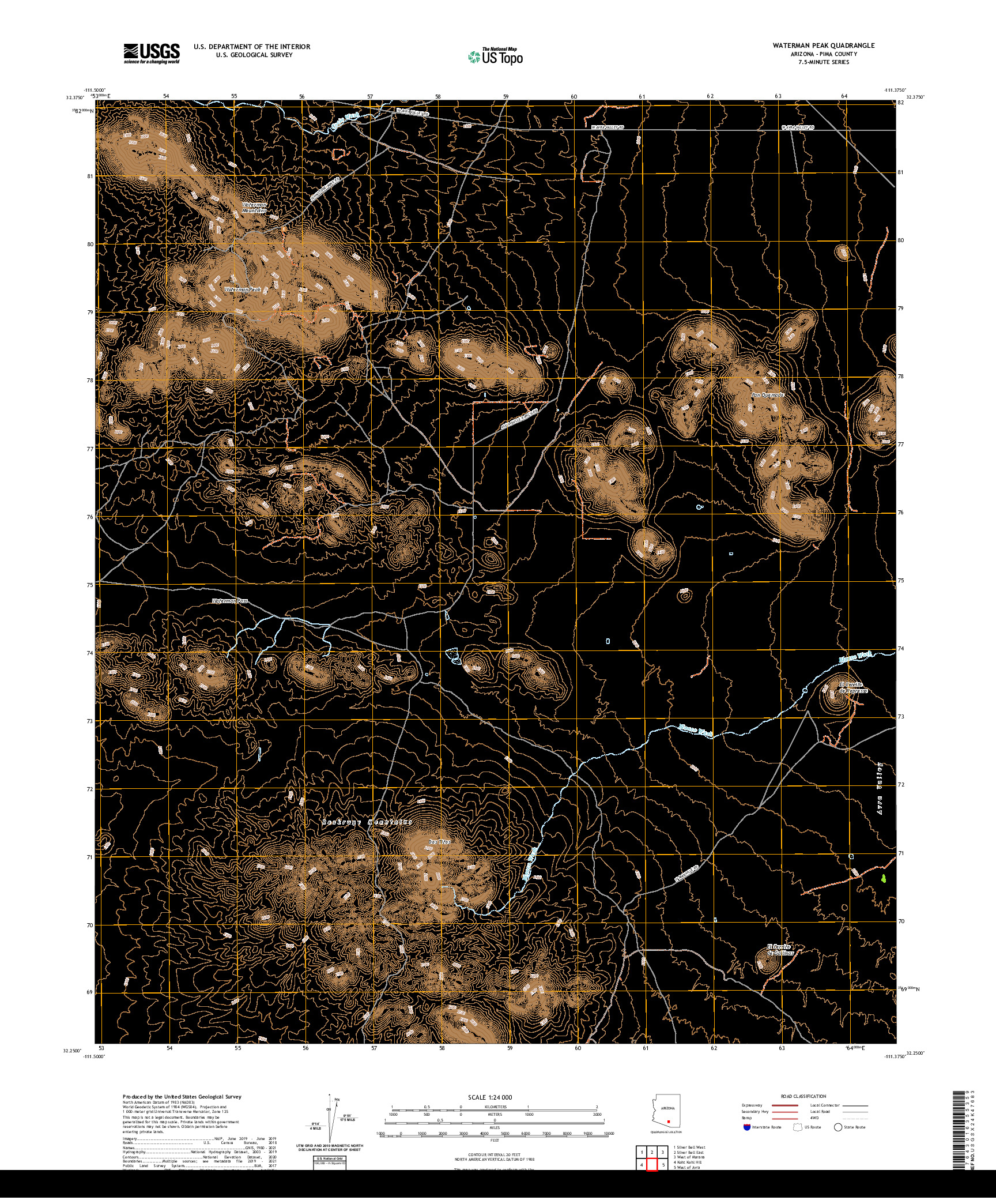 US TOPO 7.5-MINUTE MAP FOR WATERMAN PEAK, AZ