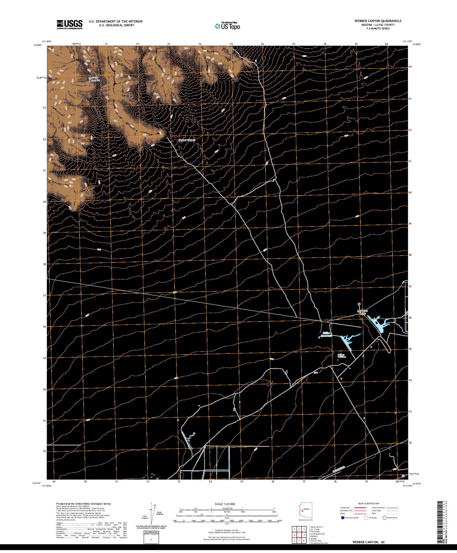 US TOPO 7.5-MINUTE MAP FOR WEBBER CANYON, AZ