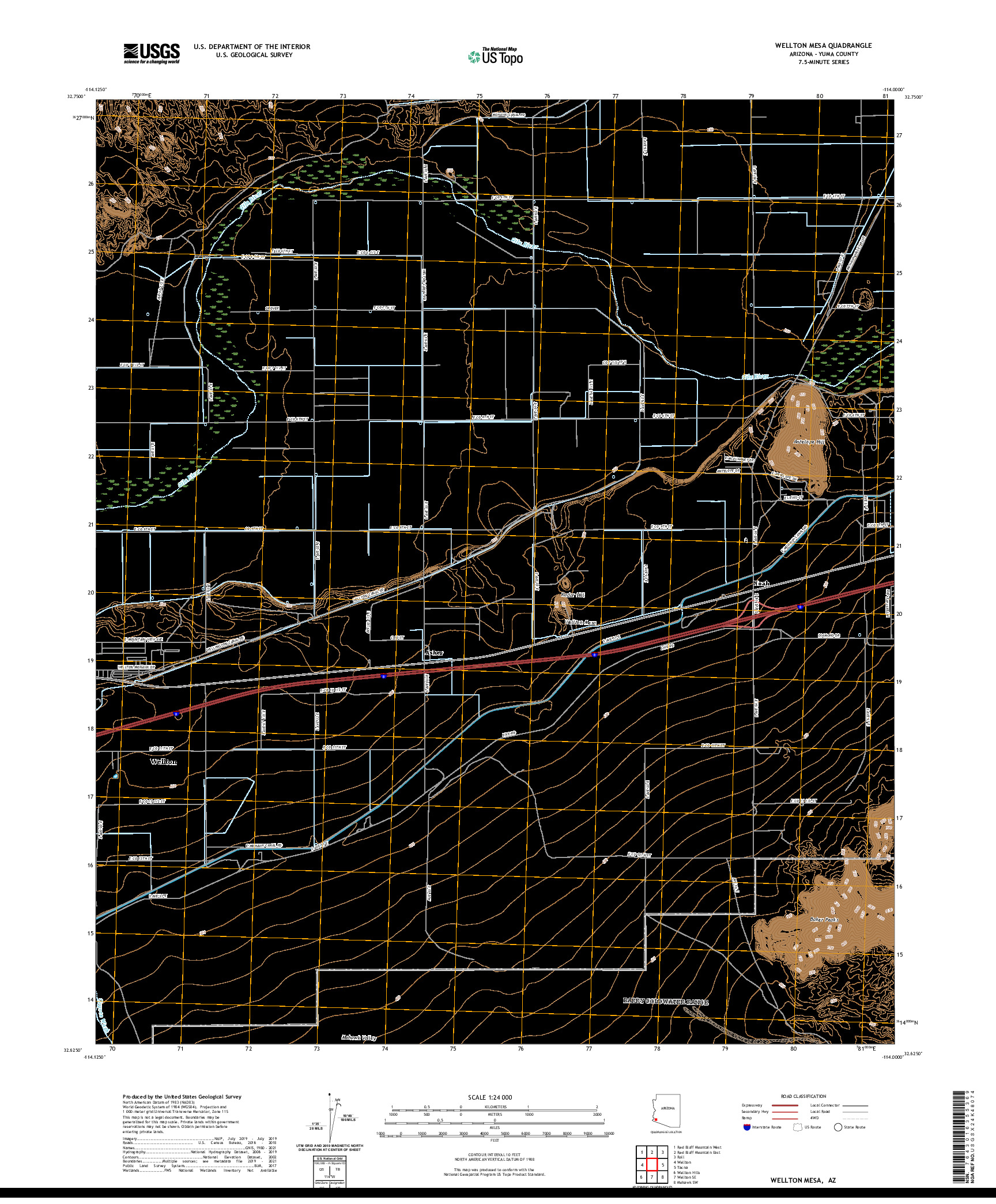 US TOPO 7.5-MINUTE MAP FOR WELLTON MESA, AZ