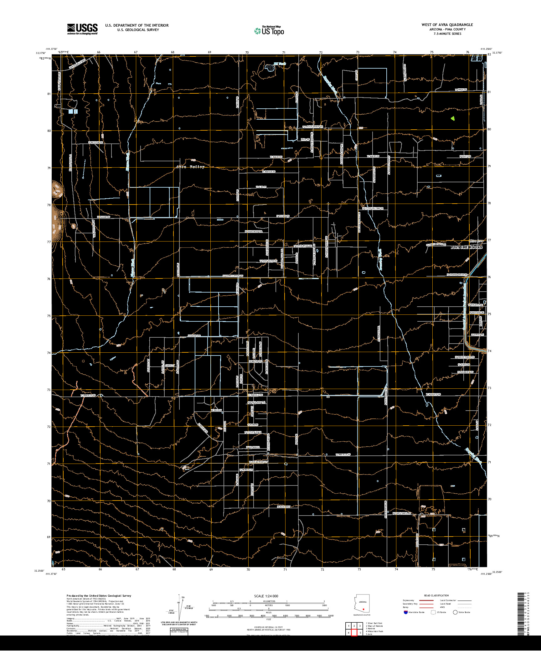 US TOPO 7.5-MINUTE MAP FOR WEST OF AVRA, AZ