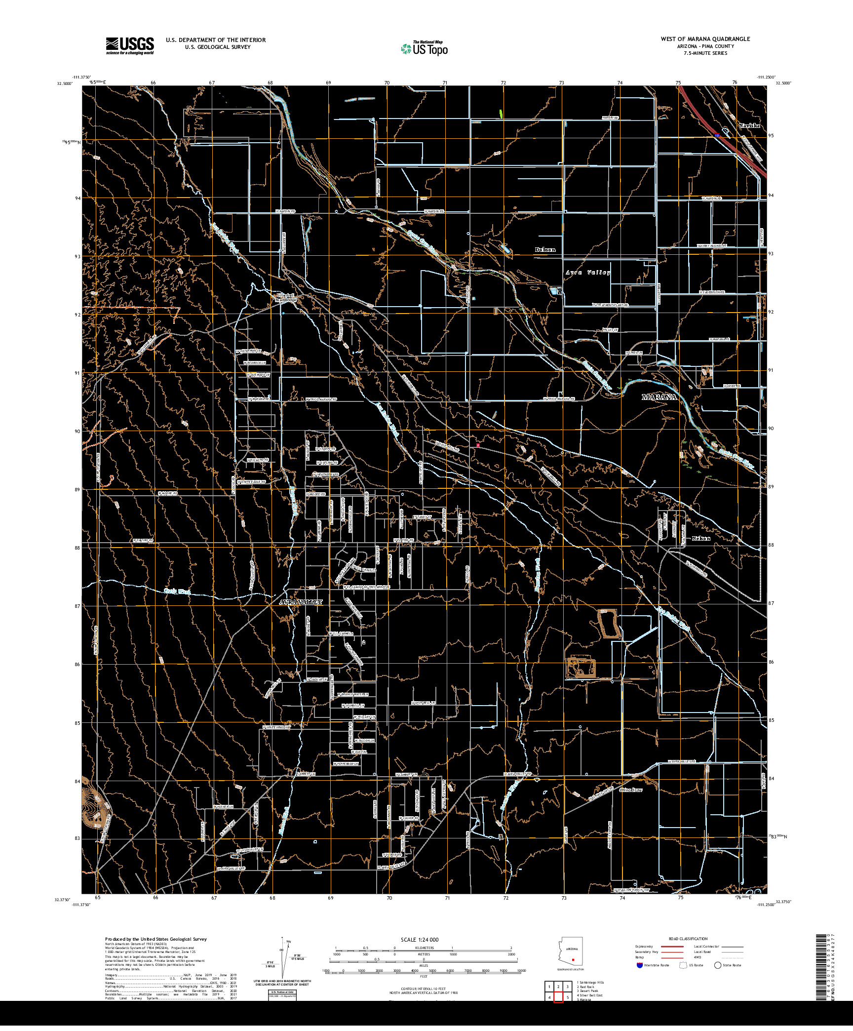 US TOPO 7.5-MINUTE MAP FOR WEST OF MARANA, AZ