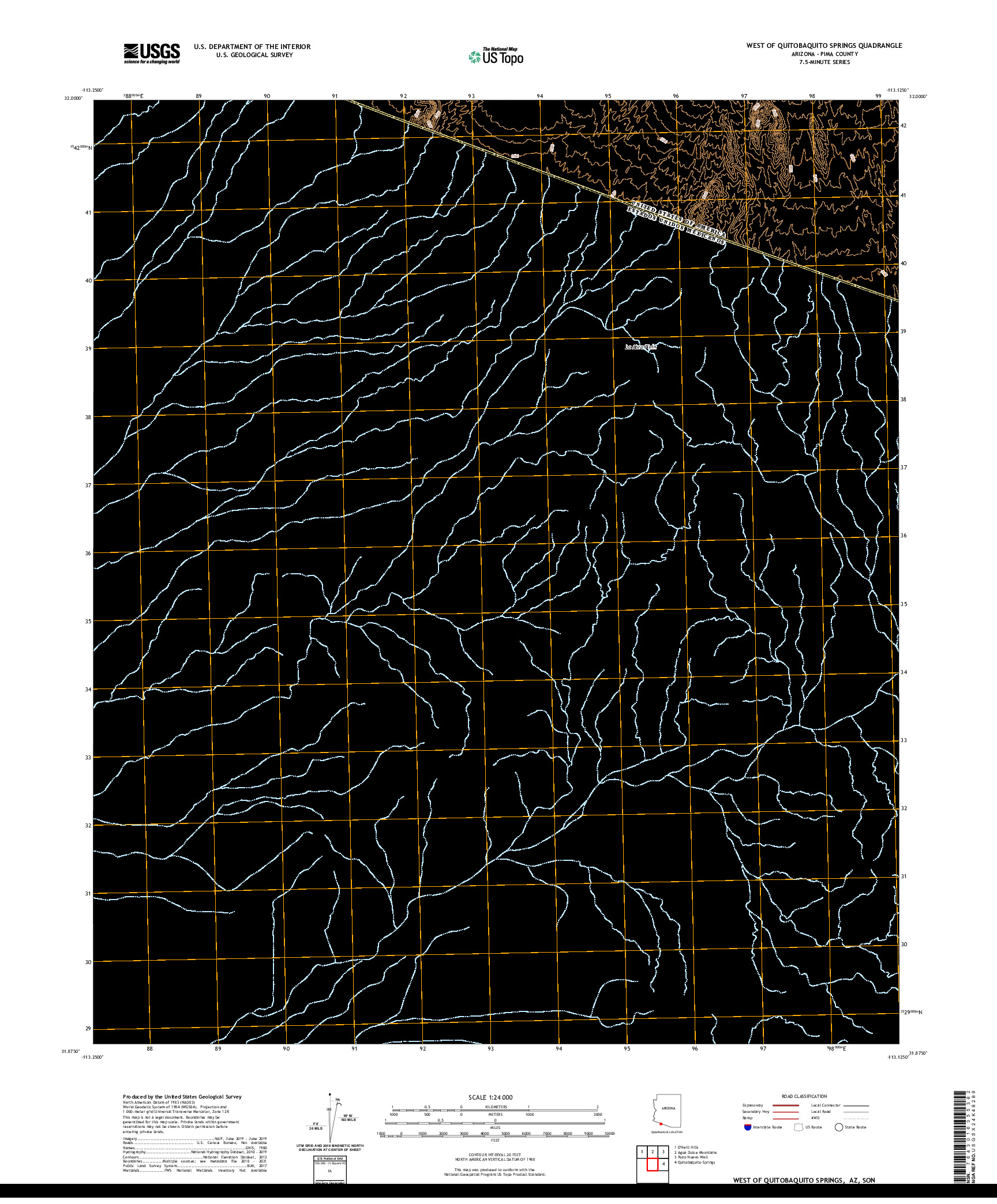 USGS US TOPO 7.5-MINUTE MAP FOR WEST OF QUITOBAQUITO SPRINGS, AZ,SON 2021