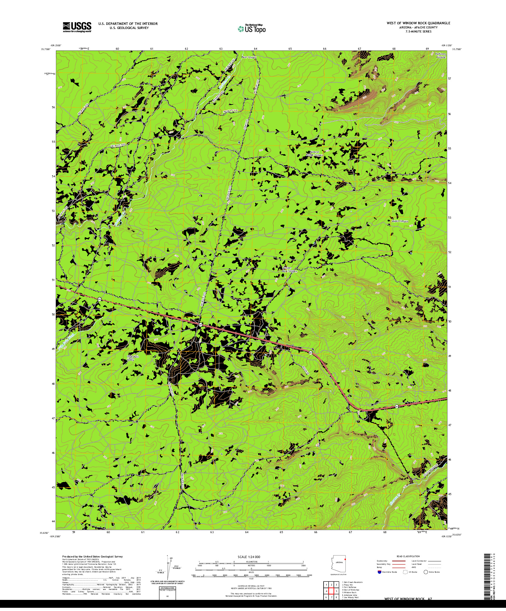 US TOPO 7.5-MINUTE MAP FOR WEST OF WINDOW ROCK, AZ