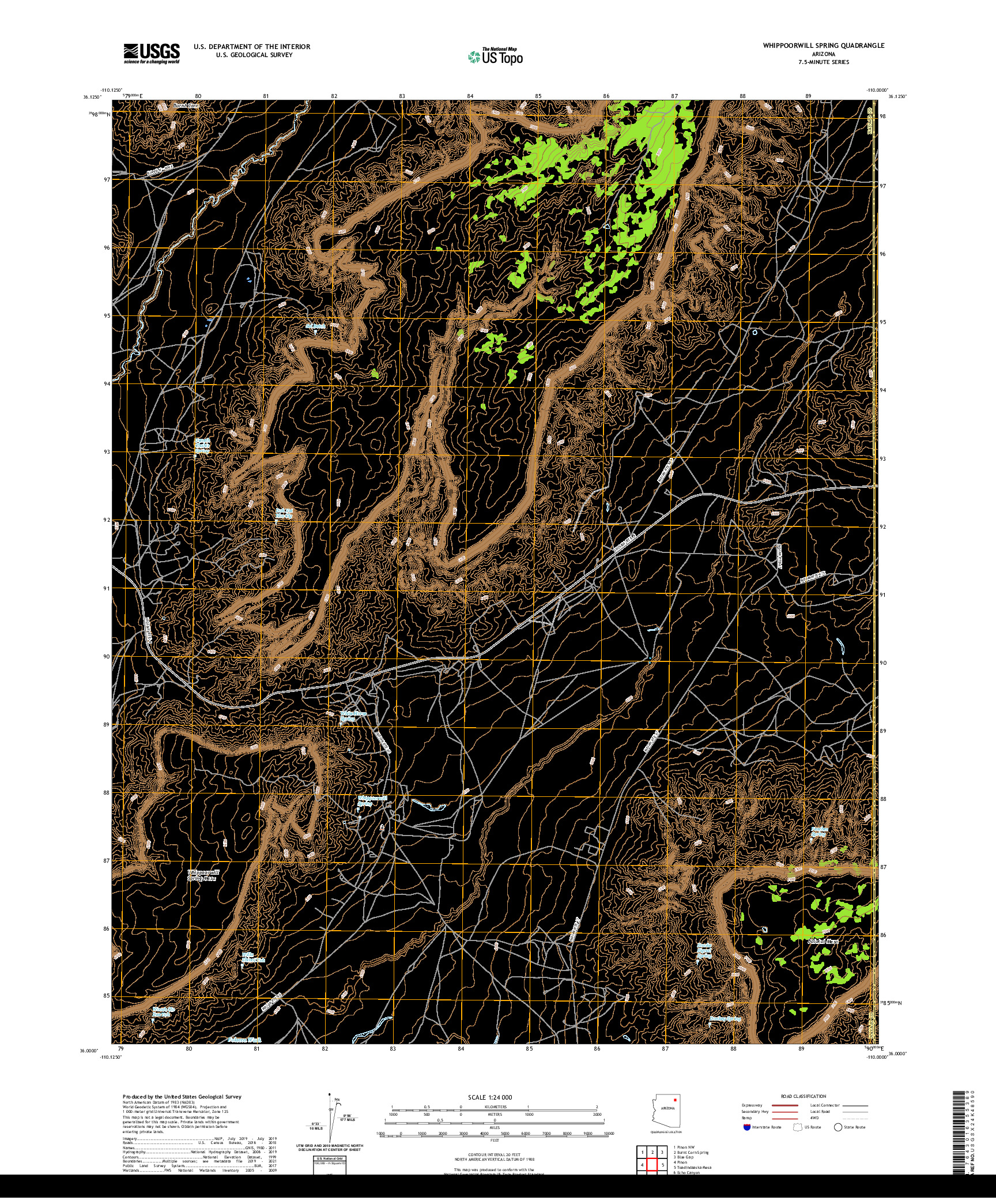 US TOPO 7.5-MINUTE MAP FOR WHIPPOORWILL SPRING, AZ