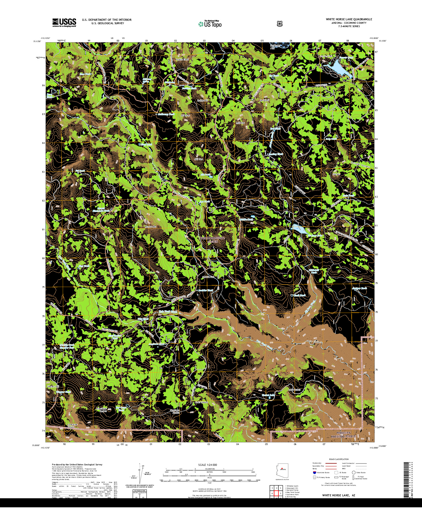 US TOPO 7.5-MINUTE MAP FOR WHITE HORSE LAKE, AZ