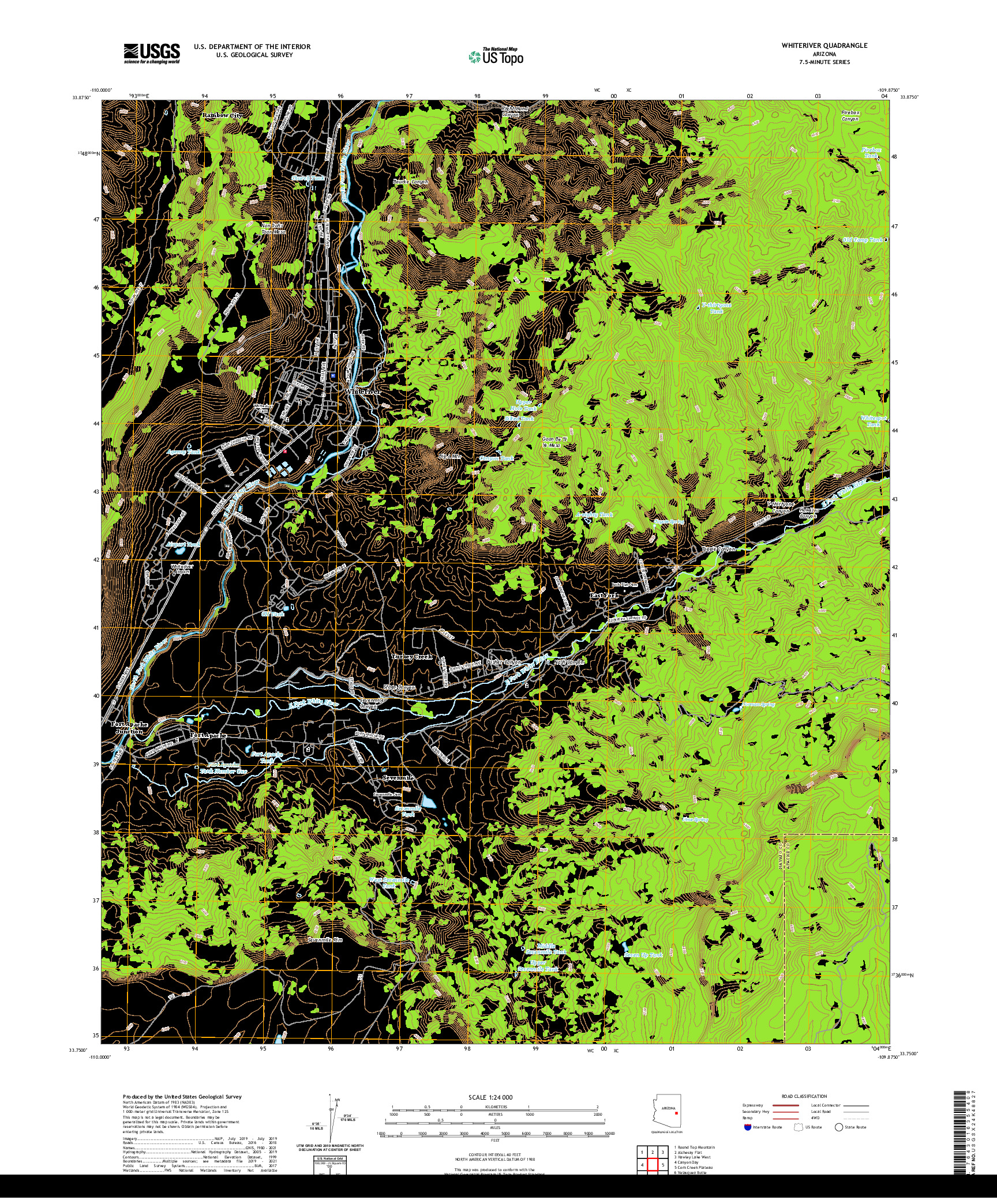 US TOPO 7.5-MINUTE MAP FOR WHITERIVER, AZ