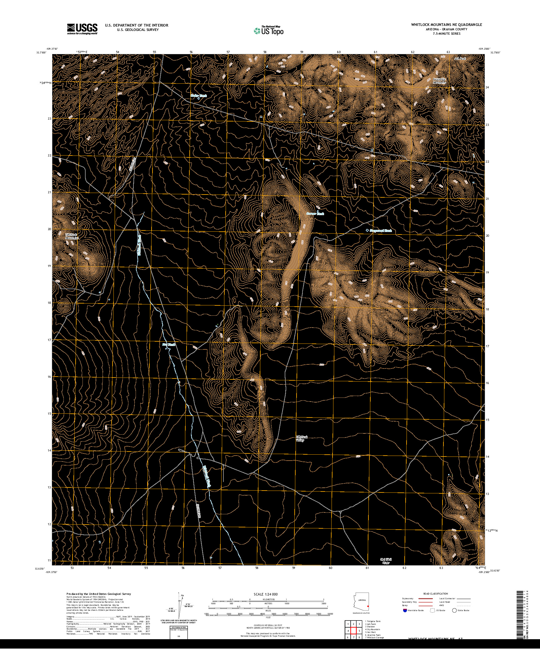 US TOPO 7.5-MINUTE MAP FOR WHITLOCK MOUNTAINS NE, AZ