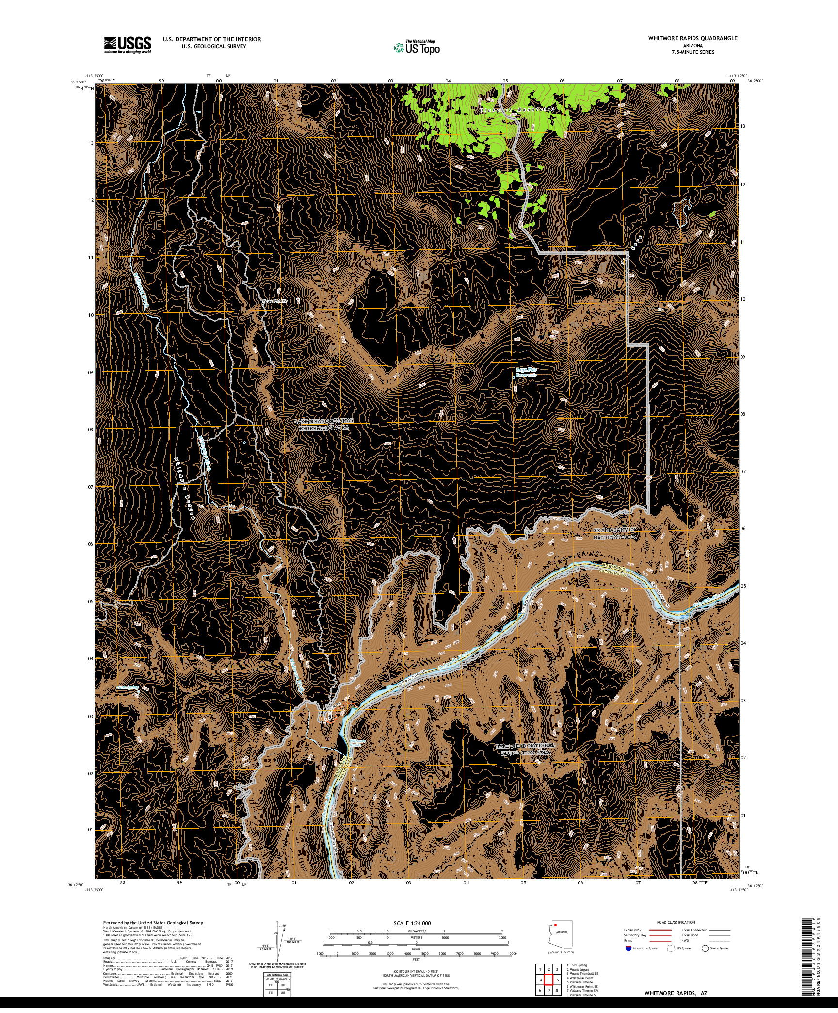 US TOPO 7.5-MINUTE MAP FOR WHITMORE RAPIDS, AZ