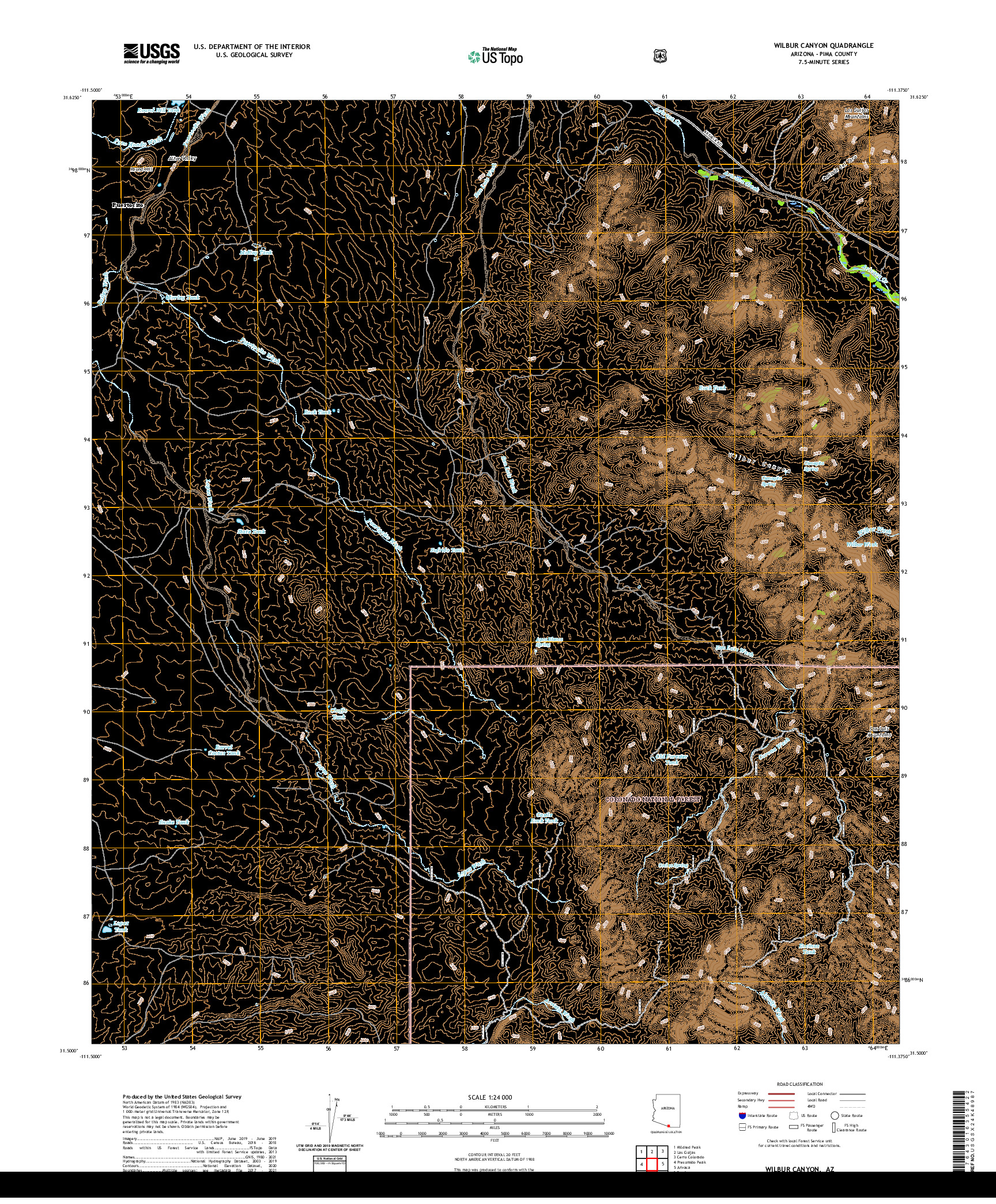 US TOPO 7.5-MINUTE MAP FOR WILBUR CANYON, AZ