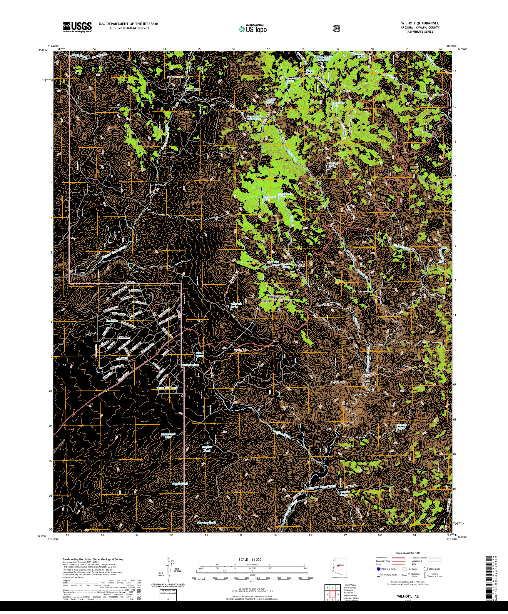 US TOPO 7.5-MINUTE MAP FOR WILHOIT, AZ