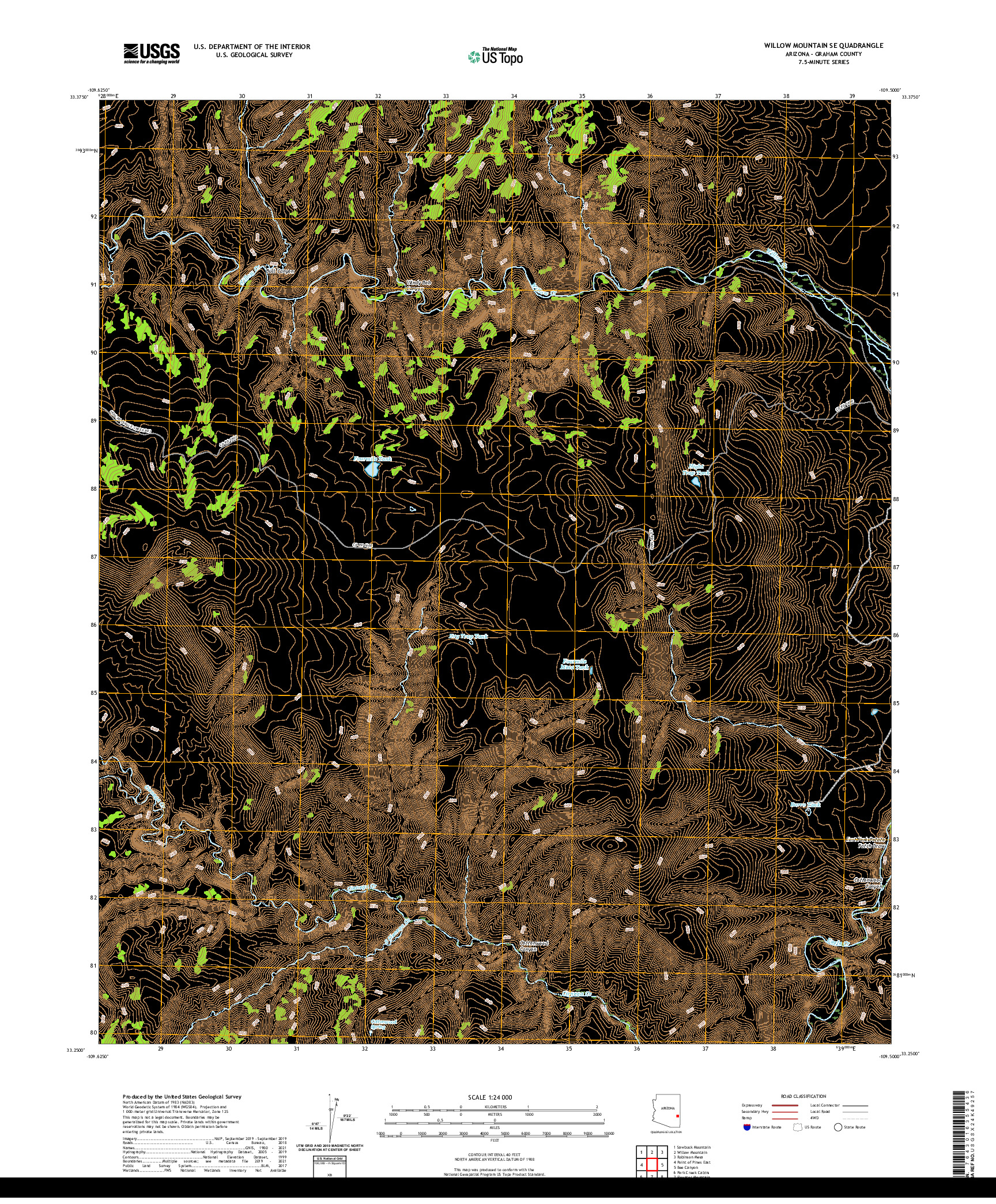 US TOPO 7.5-MINUTE MAP FOR WILLOW MOUNTAIN SE, AZ