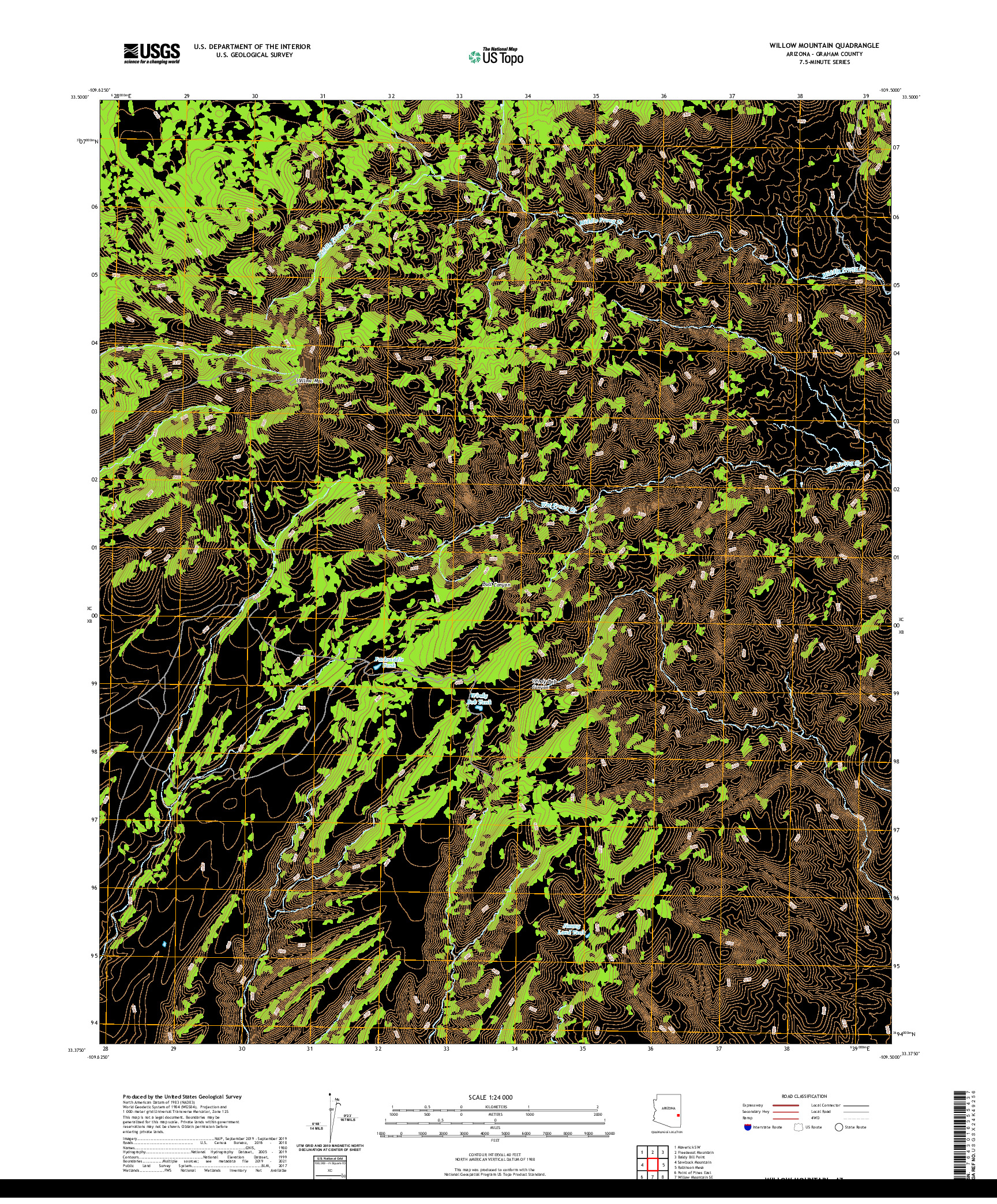 US TOPO 7.5-MINUTE MAP FOR WILLOW MOUNTAIN, AZ