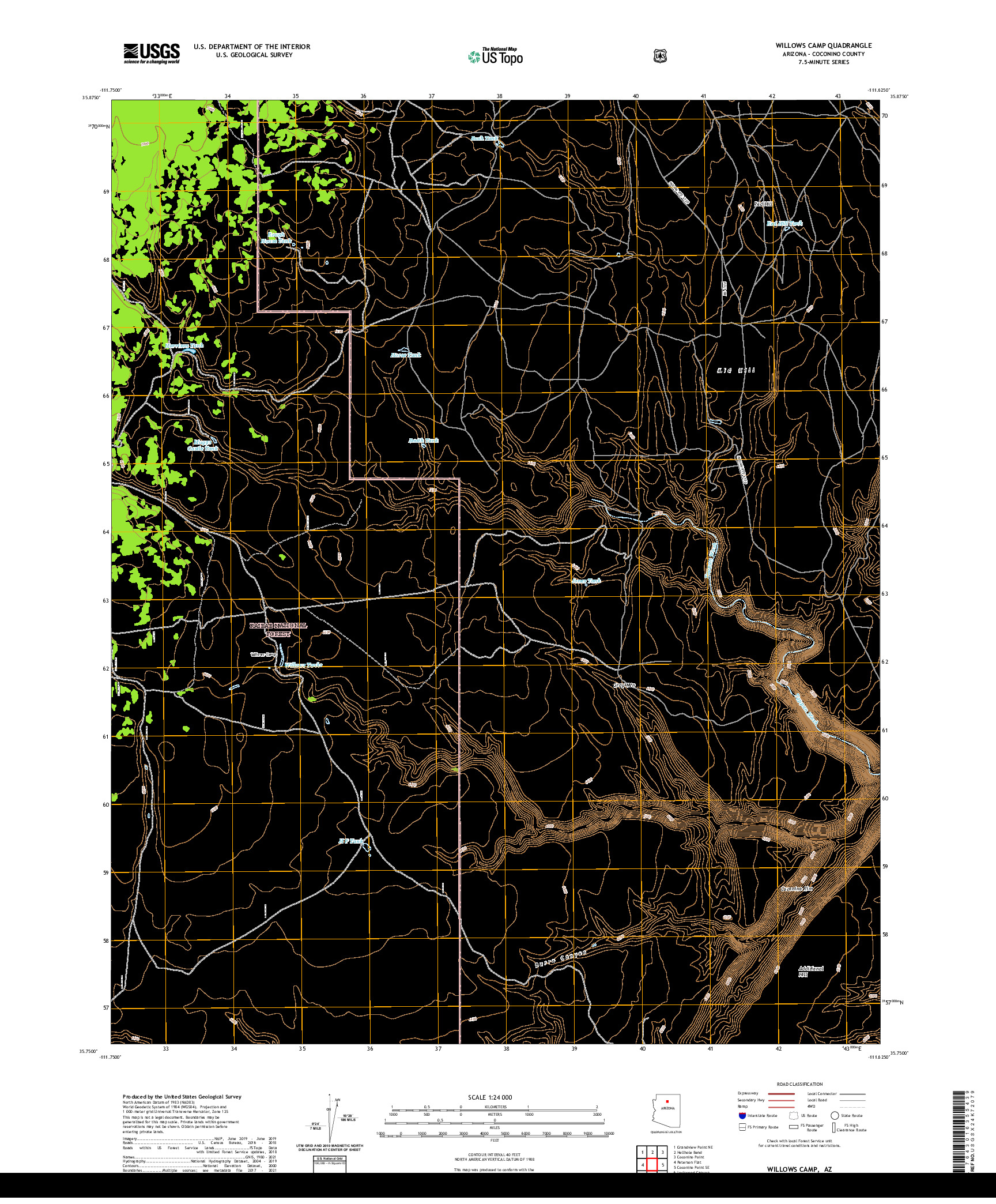 US TOPO 7.5-MINUTE MAP FOR WILLOWS CAMP, AZ