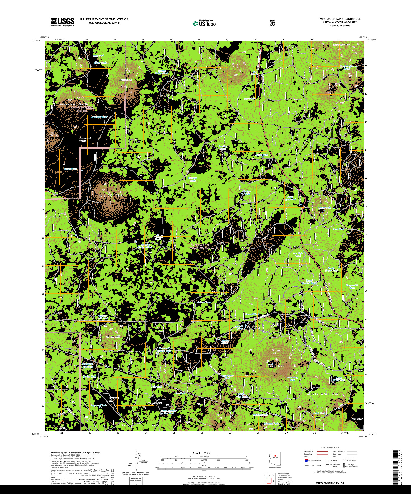 US TOPO 7.5-MINUTE MAP FOR WING MOUNTAIN, AZ