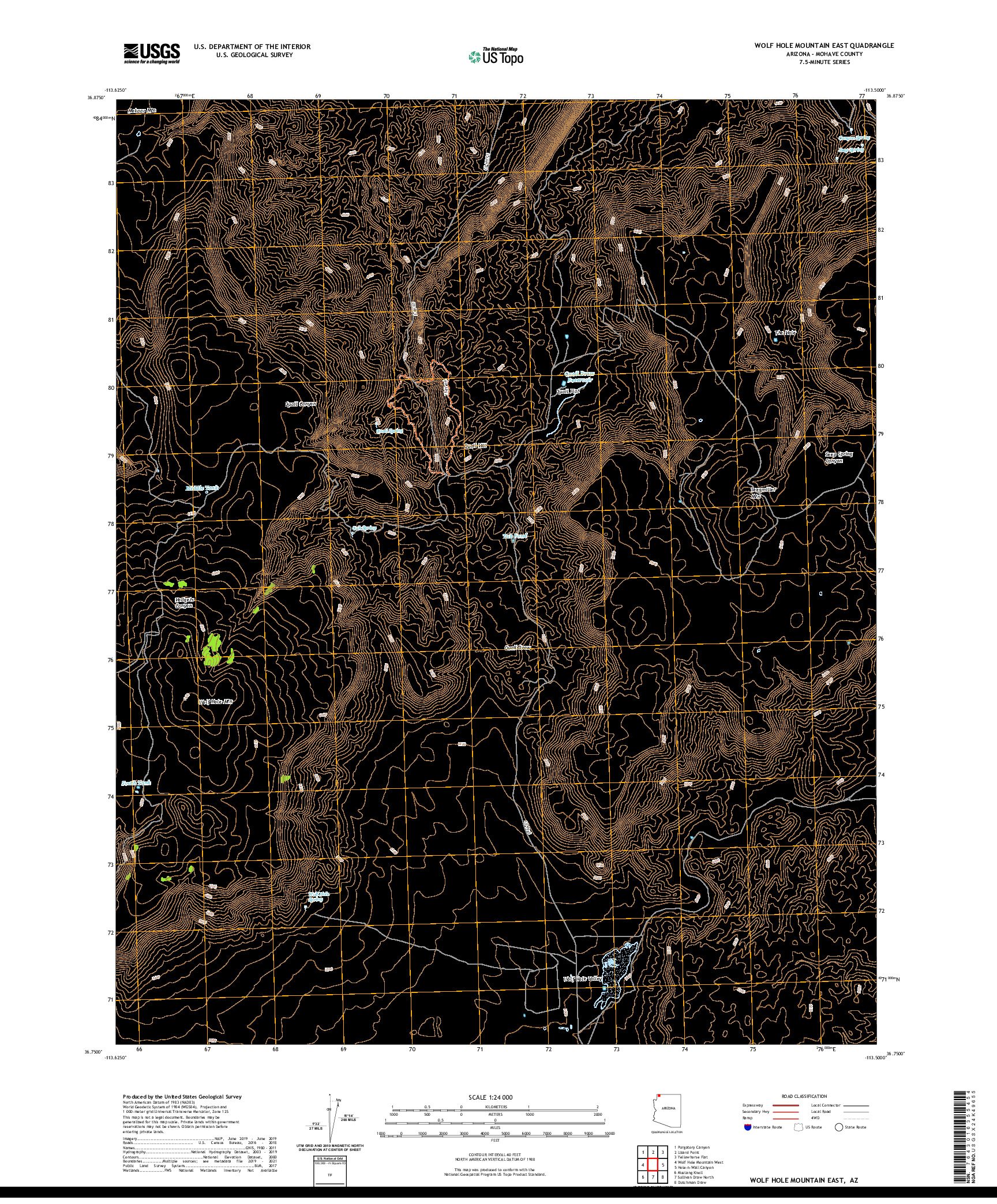 US TOPO 7.5-MINUTE MAP FOR WOLF HOLE MOUNTAIN EAST, AZ