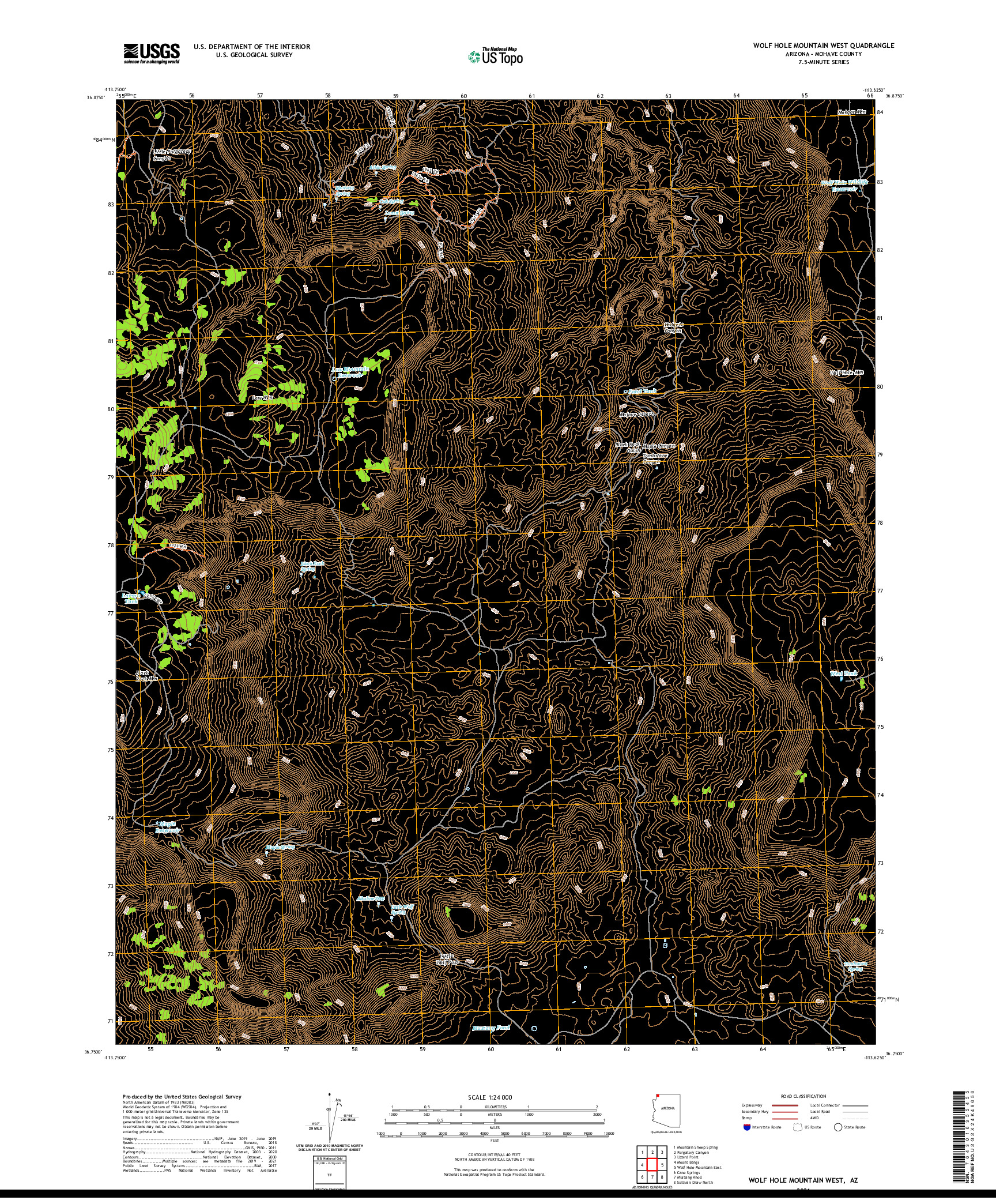 US TOPO 7.5-MINUTE MAP FOR WOLF HOLE MOUNTAIN WEST, AZ