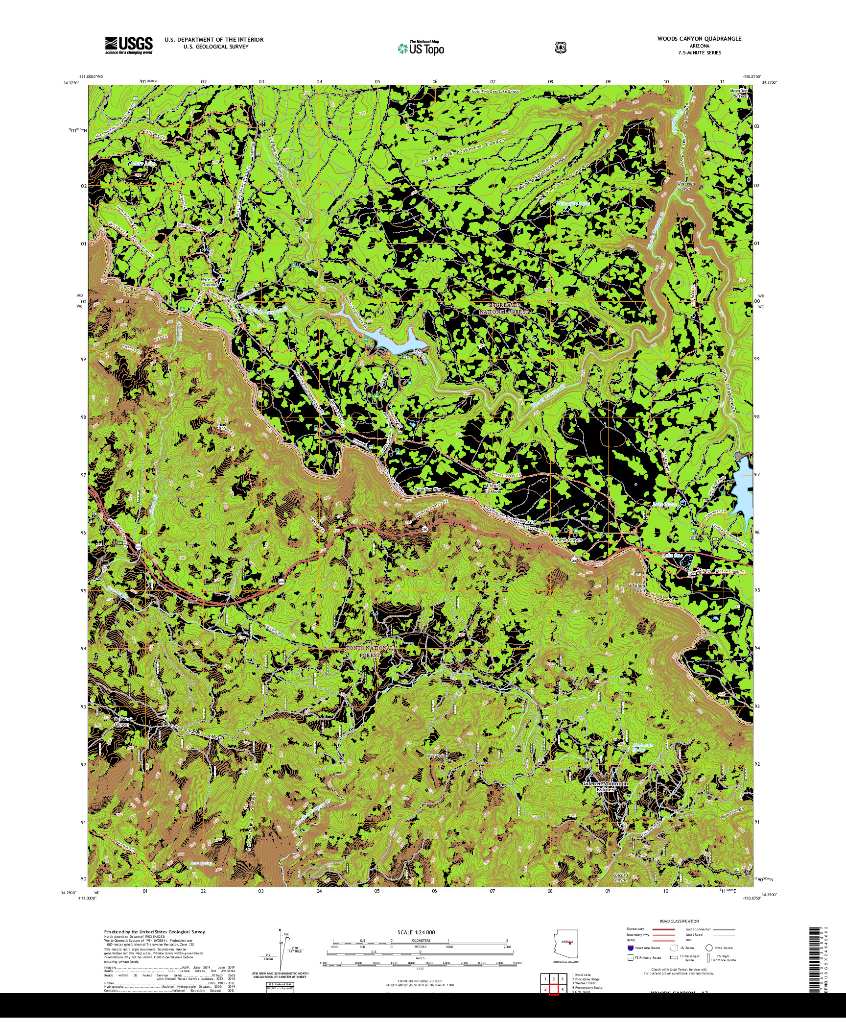 US TOPO 7.5-MINUTE MAP FOR WOODS CANYON, AZ