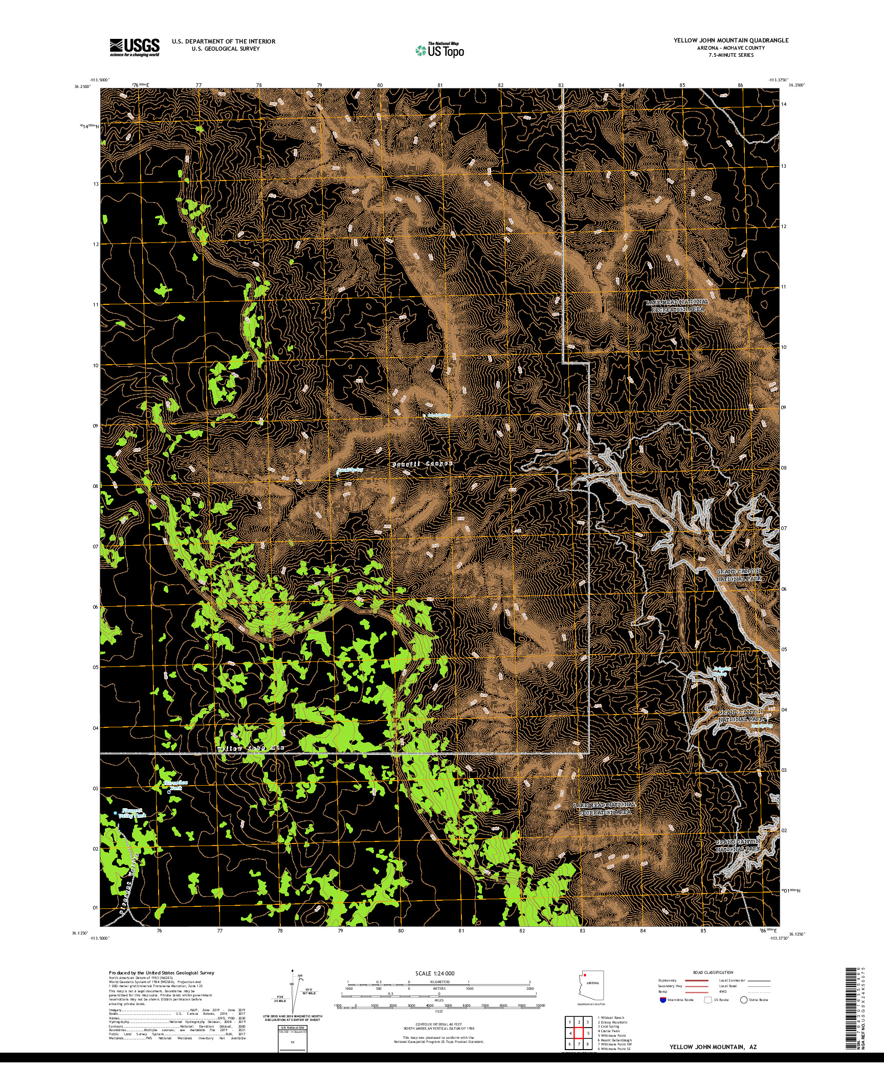 US TOPO 7.5-MINUTE MAP FOR YELLOW JOHN MOUNTAIN, AZ