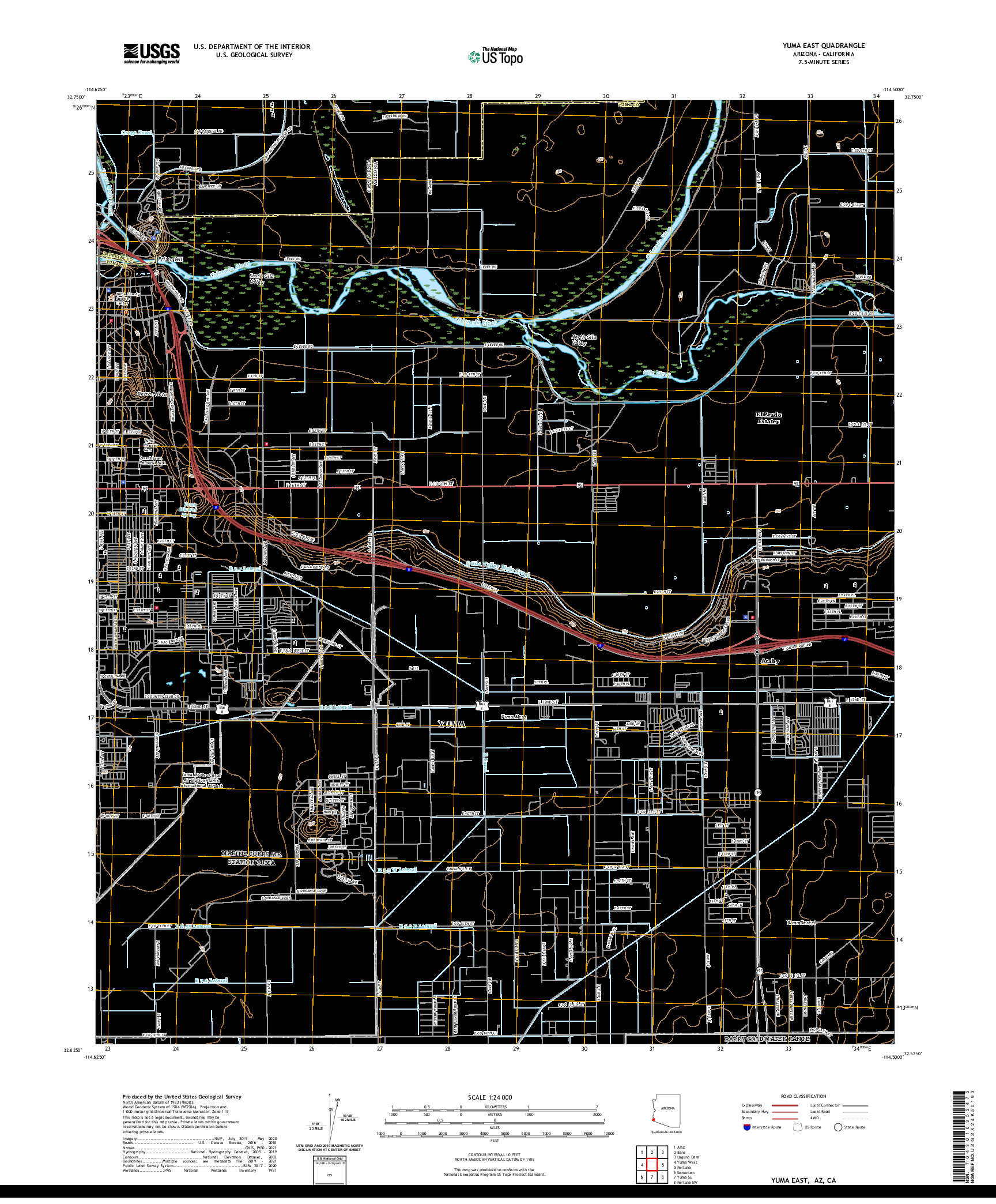 US TOPO 7.5-MINUTE MAP FOR YUMA EAST, AZ,CA