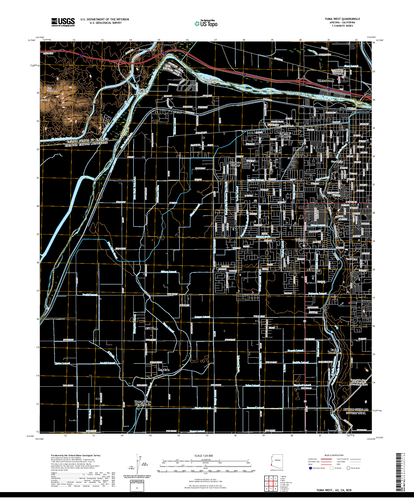 US TOPO 7.5-MINUTE MAP FOR YUMA WEST, AZ,CA,BCN