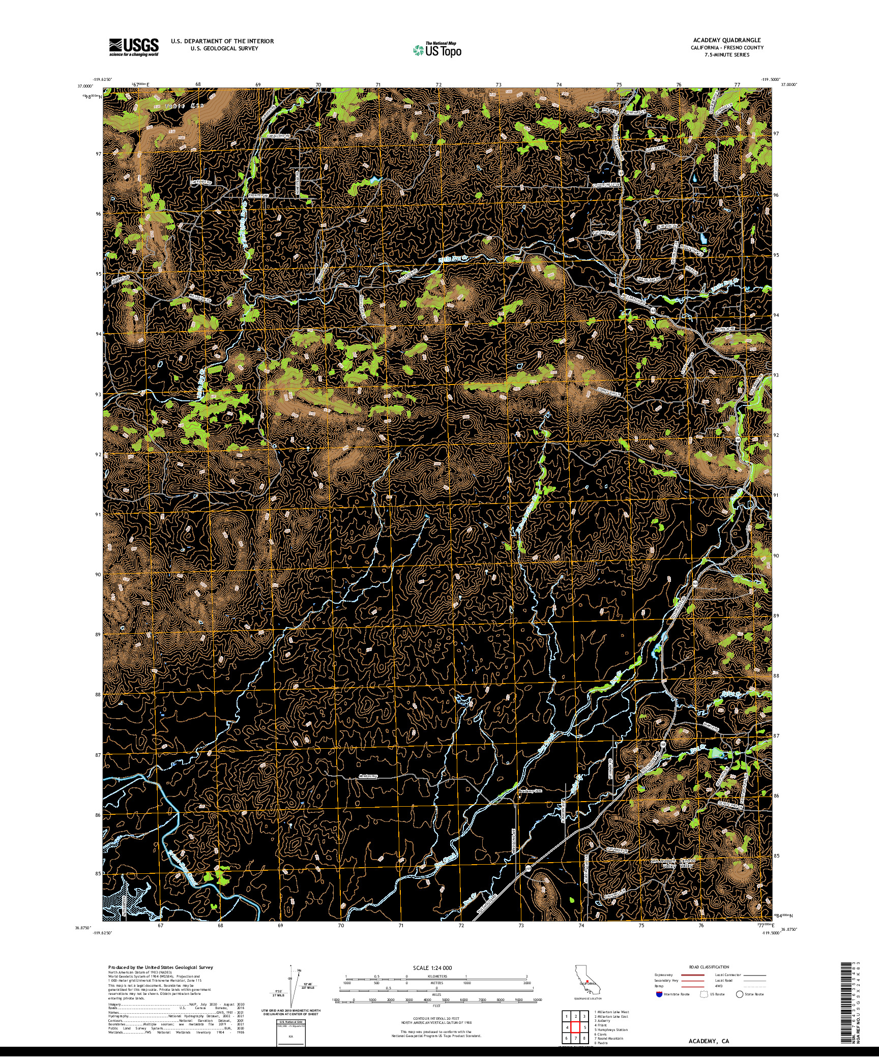 US TOPO 7.5-MINUTE MAP FOR ACADEMY, CA