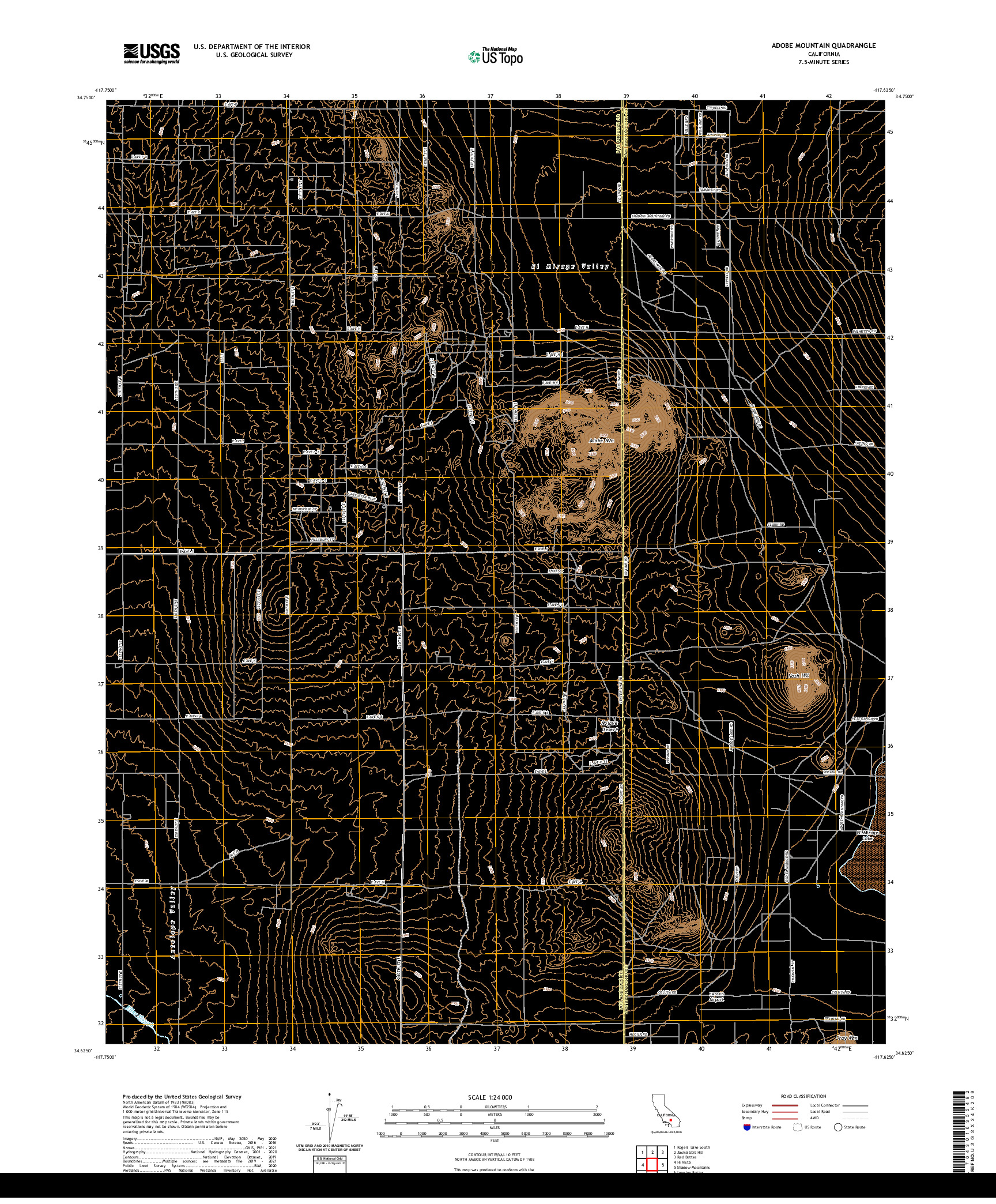 US TOPO 7.5-MINUTE MAP FOR ADOBE MOUNTAIN, CA