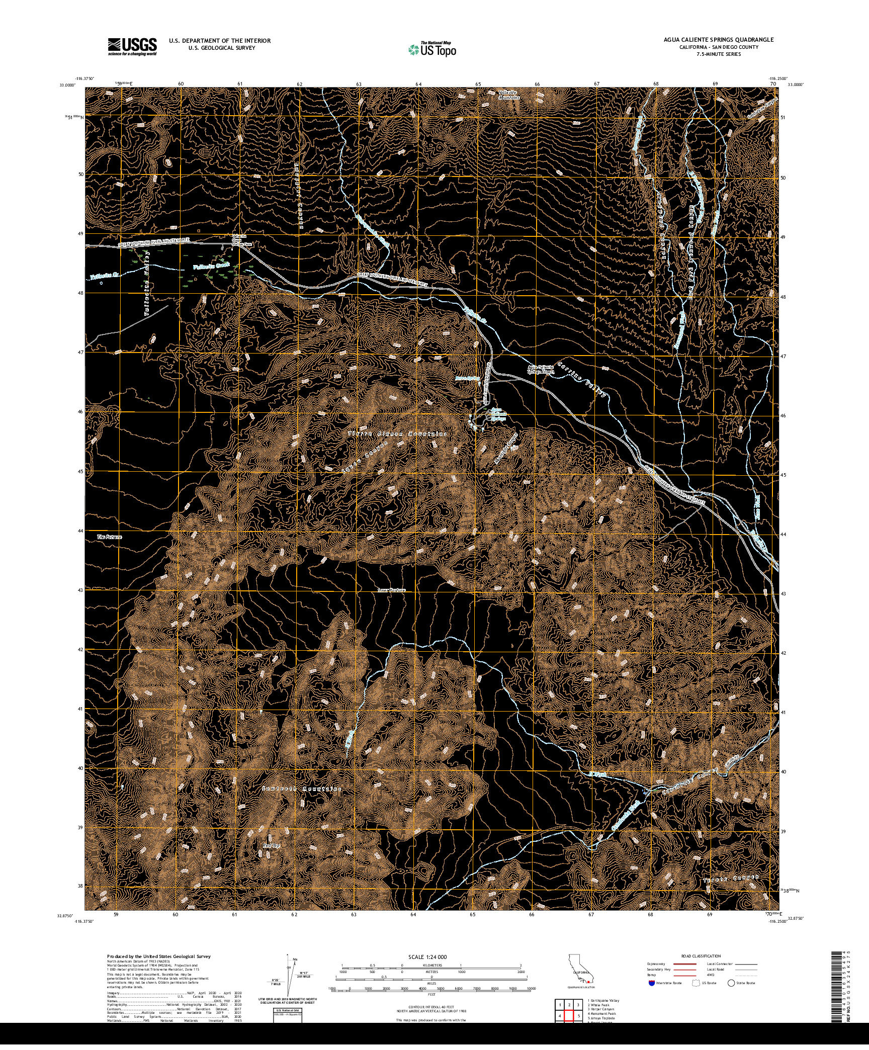 US TOPO 7.5-MINUTE MAP FOR AGUA CALIENTE SPRINGS, CA