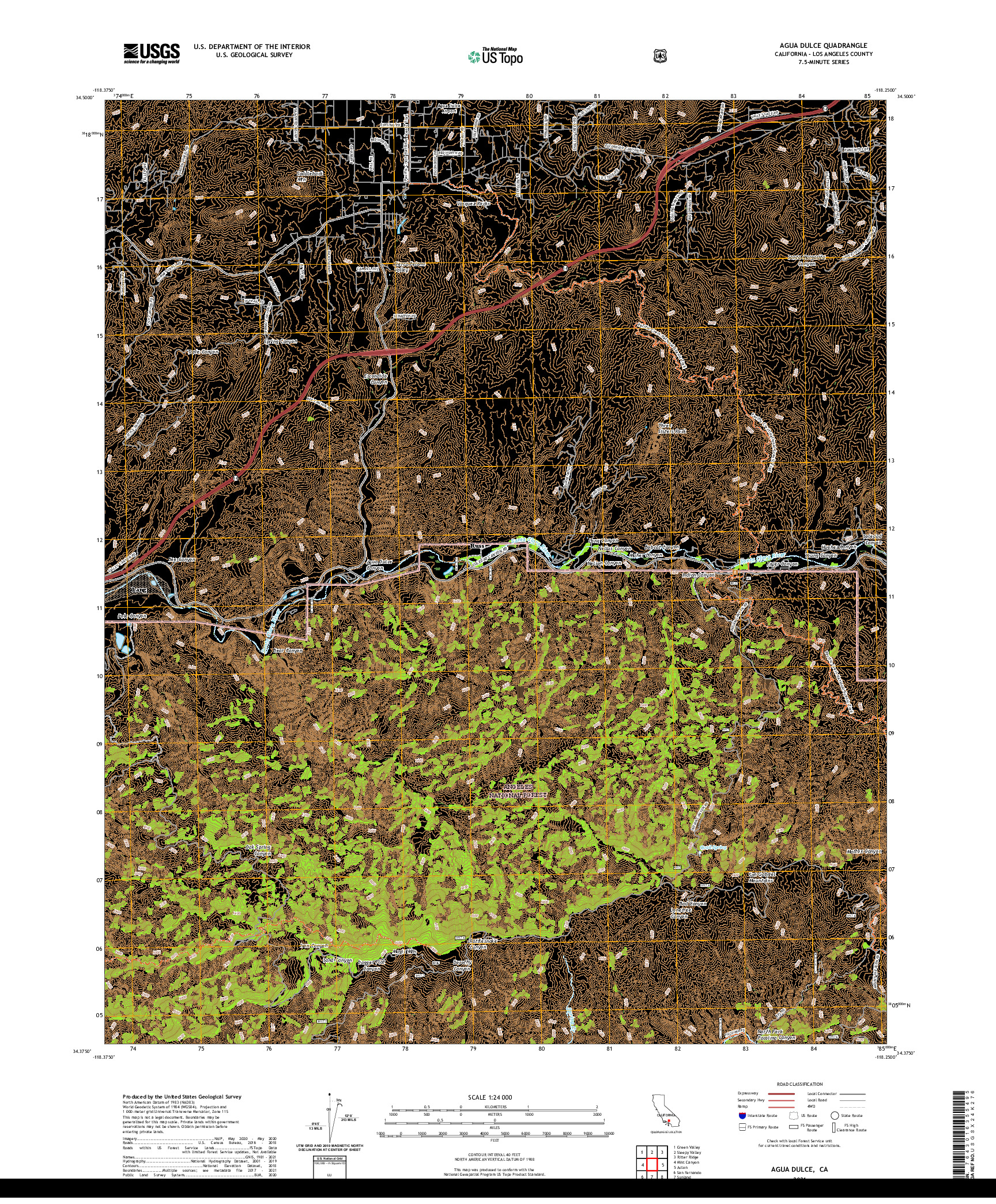 US TOPO 7.5-MINUTE MAP FOR AGUA DULCE, CA