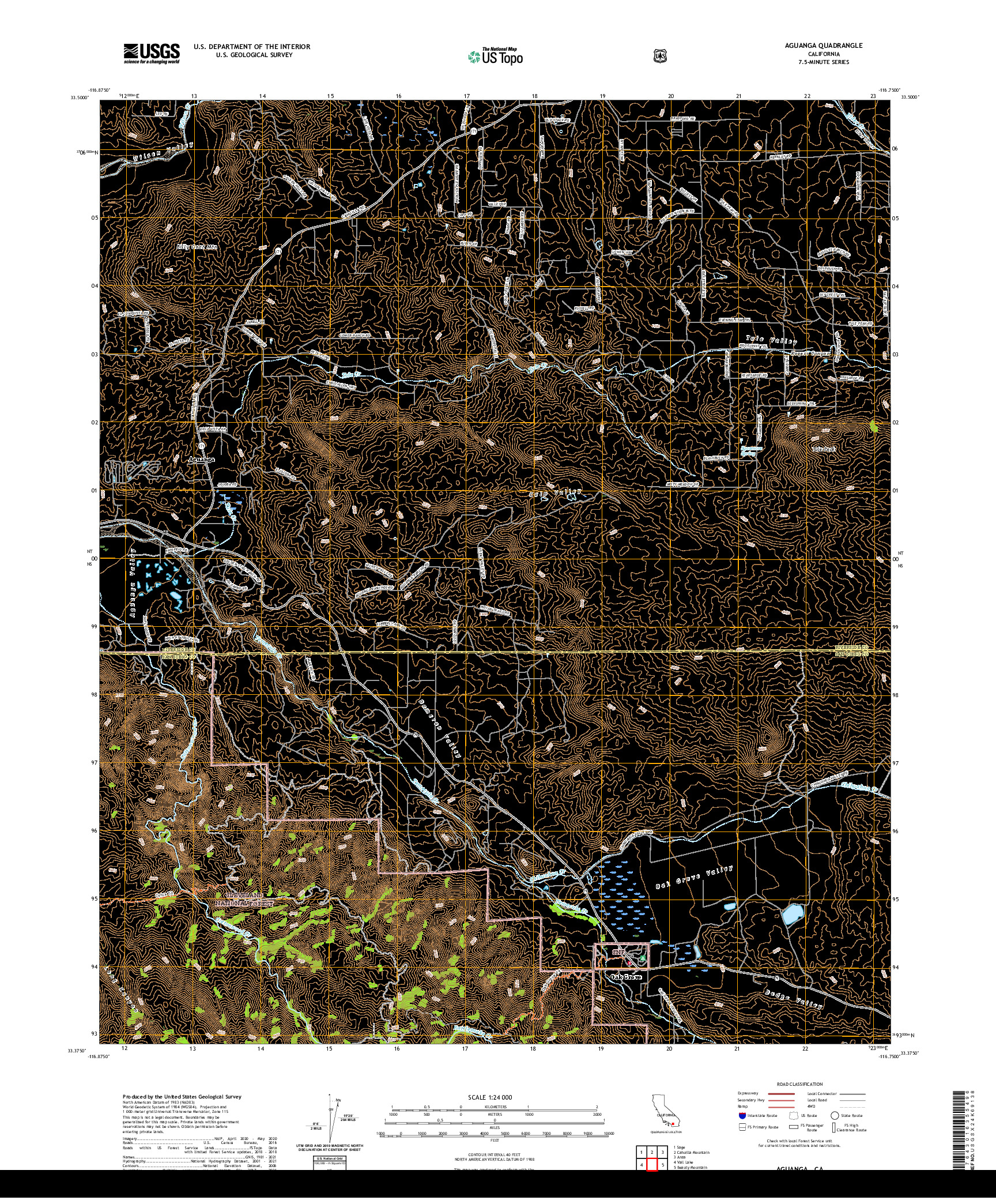 US TOPO 7.5-MINUTE MAP FOR AGUANGA, CA