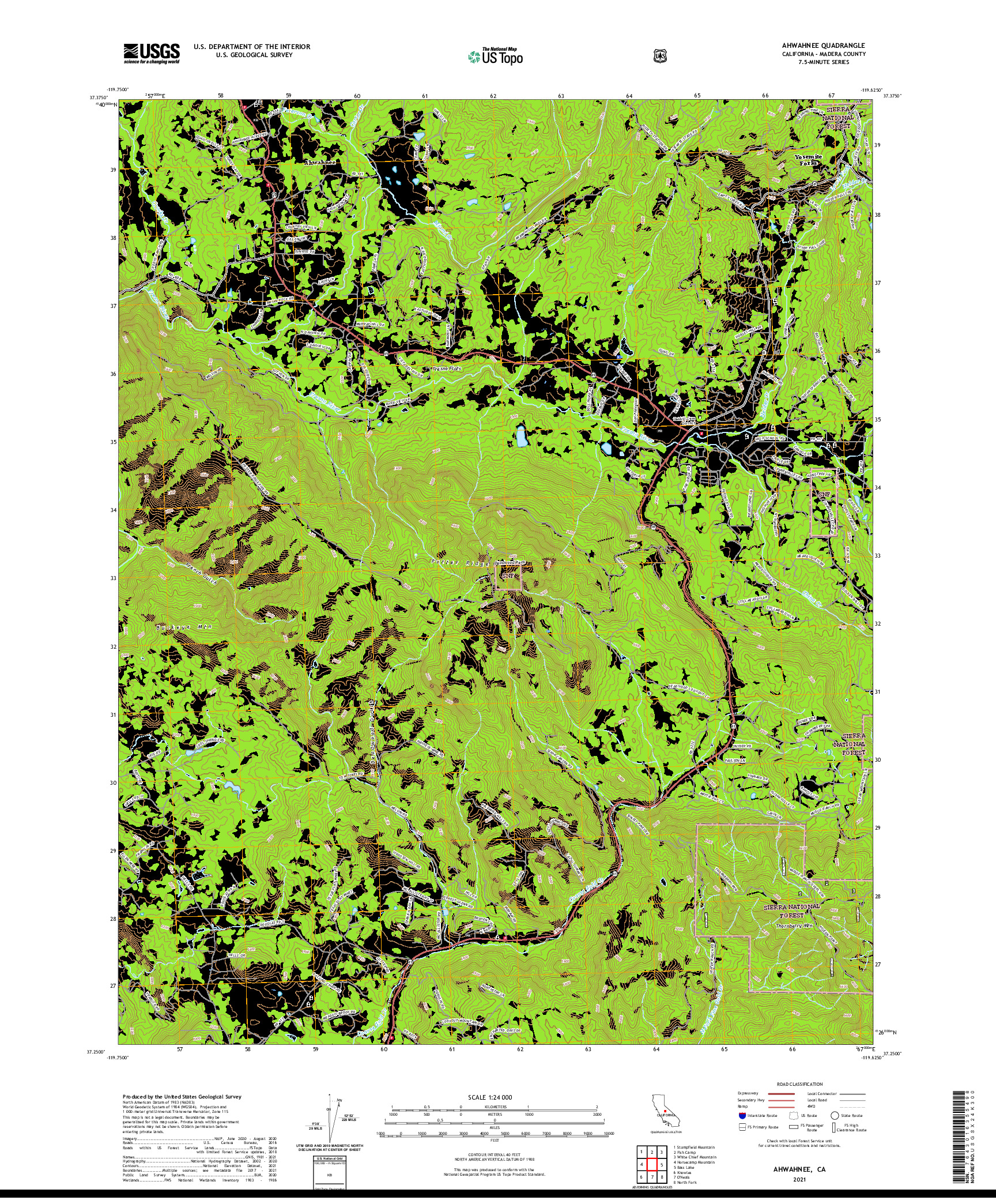 US TOPO 7.5-MINUTE MAP FOR AHWAHNEE, CA