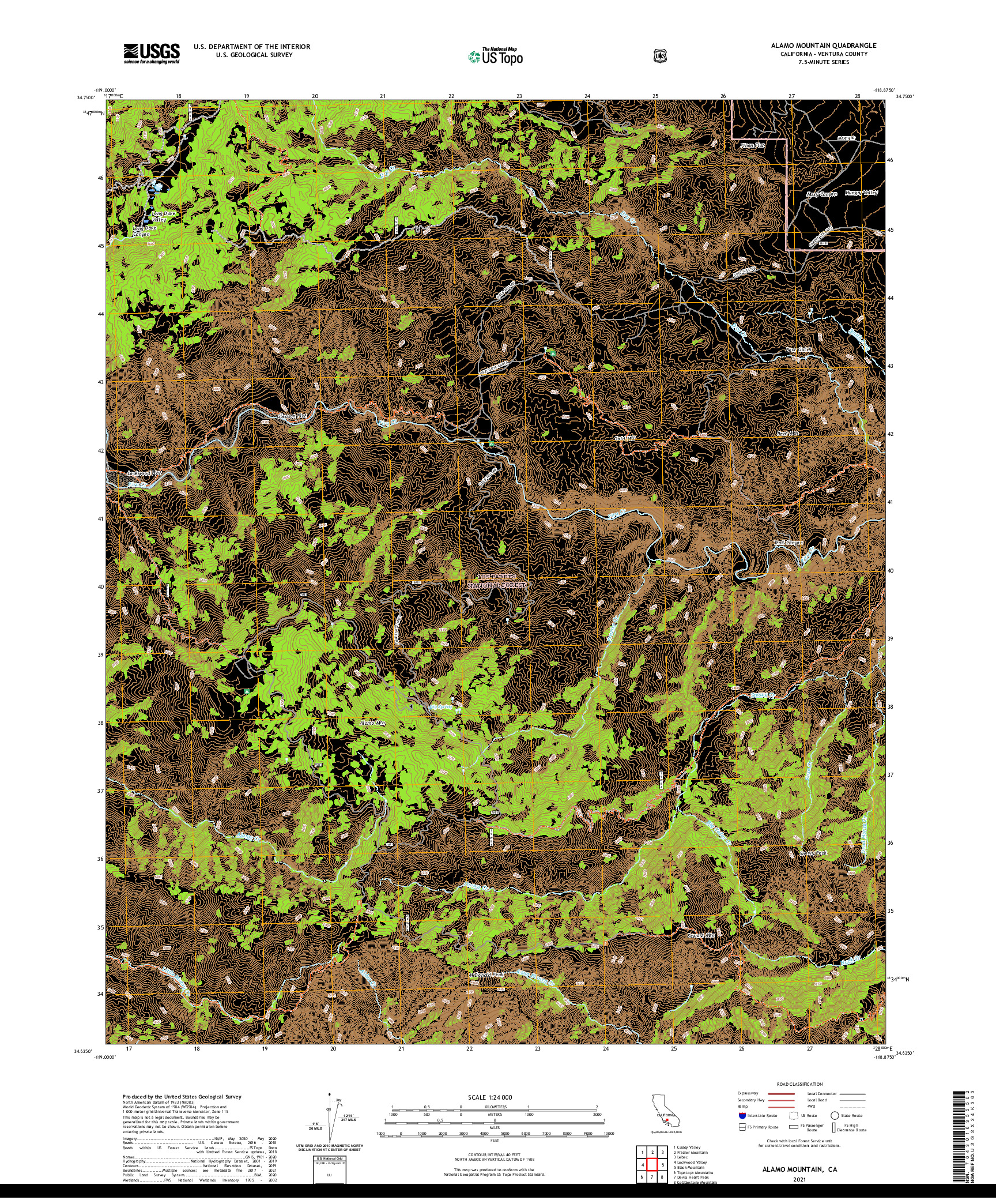 US TOPO 7.5-MINUTE MAP FOR ALAMO MOUNTAIN, CA