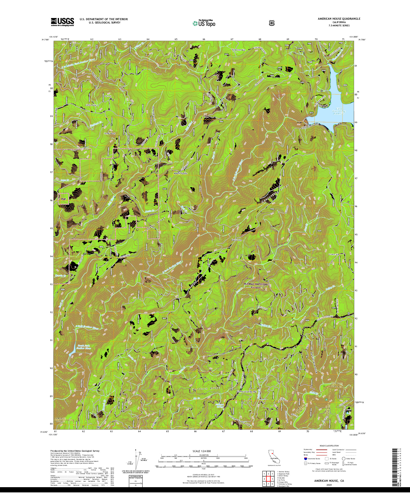 US TOPO 7.5-MINUTE MAP FOR AMERICAN HOUSE, CA